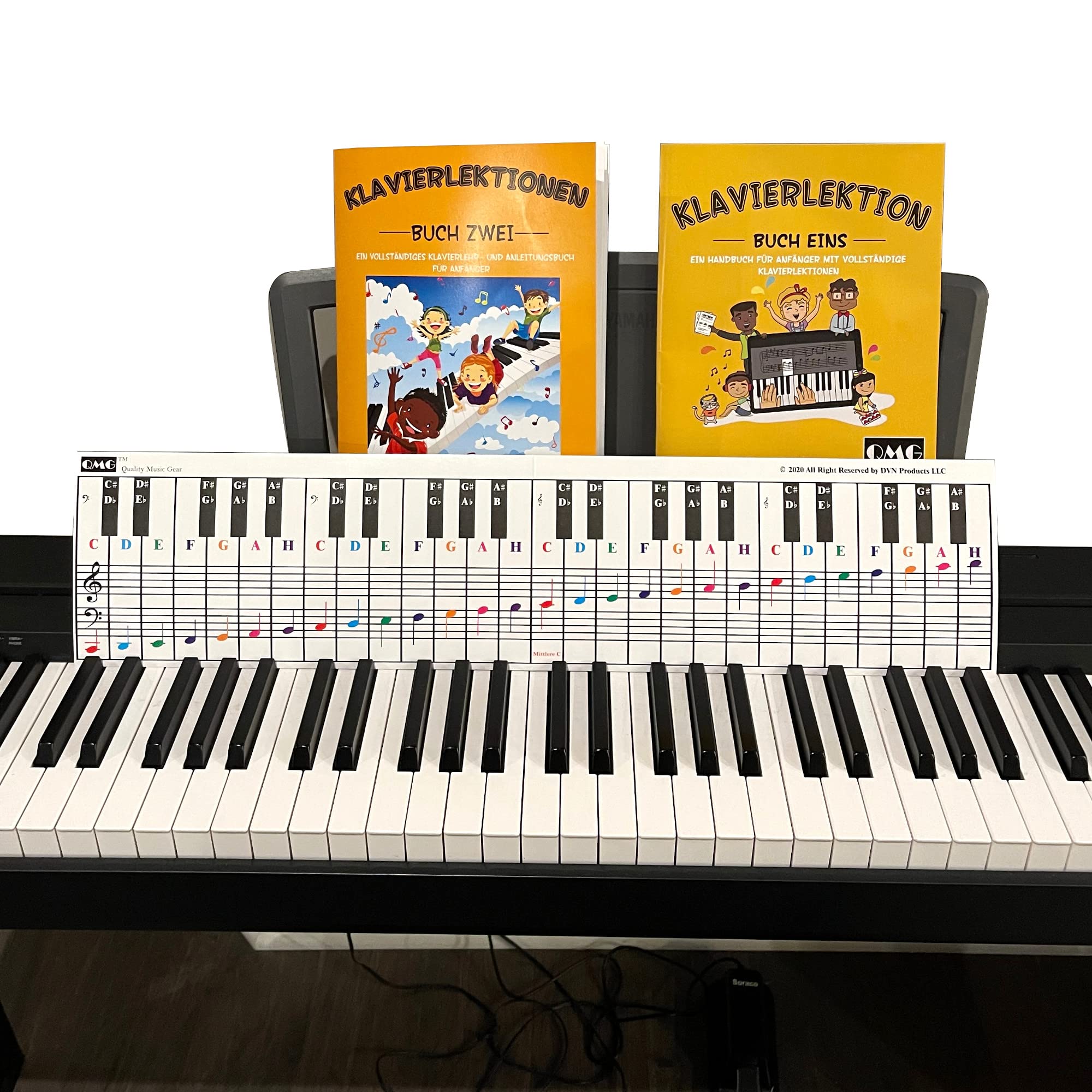 Klavier- und Keyboard-Notentabelle, kompletter Klaviermusikunterricht mit Farbnoten, Handbuch 1 und Handbuch 2 für Kinder und Anfänger