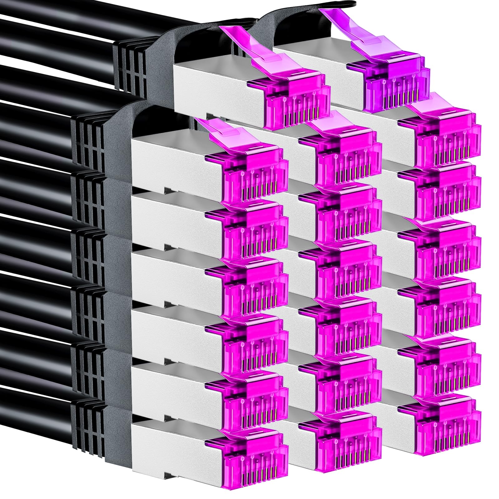 Puiseno 20x CAT7 Patchkabel 0,25m Kurz - Premium Netzwerkkabel 10Gbps (26AWG Kupfer, PIMF SFTP Schirmung) RJ45 Netzwerkkabel Kompatibel mit CAT7/CAT6/CAT5 - Für Patchpanel, DSL, Modem, Switch,Schwarz