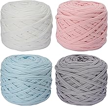 4 piezas de 28.22 oz de hilo elástico de tela de ganchillo para tejer bricolaje, hilo grueso de espagueti para manualidades, bolsa de bricolaje, canasta, proyectos de ganchillo, decoración del hogar