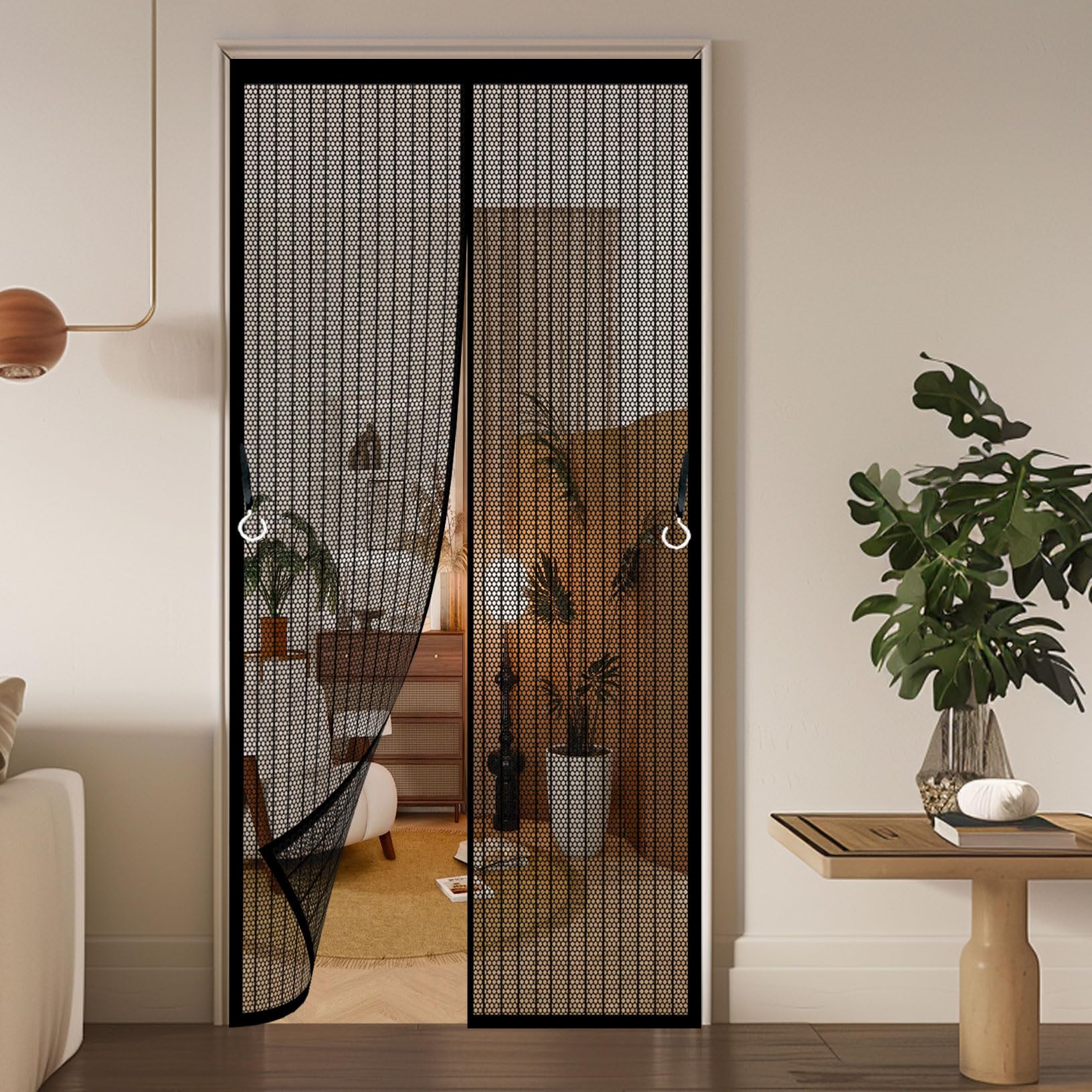 Magnetic Screen Door 150 x 268 cm Self-Closing, Keep Bugs Out Lets Fresh Air in Pets Proof Screen Door Self Sealing No Gap, Pet-Friendly for Living Room, Kitchen, Bedroom, Black