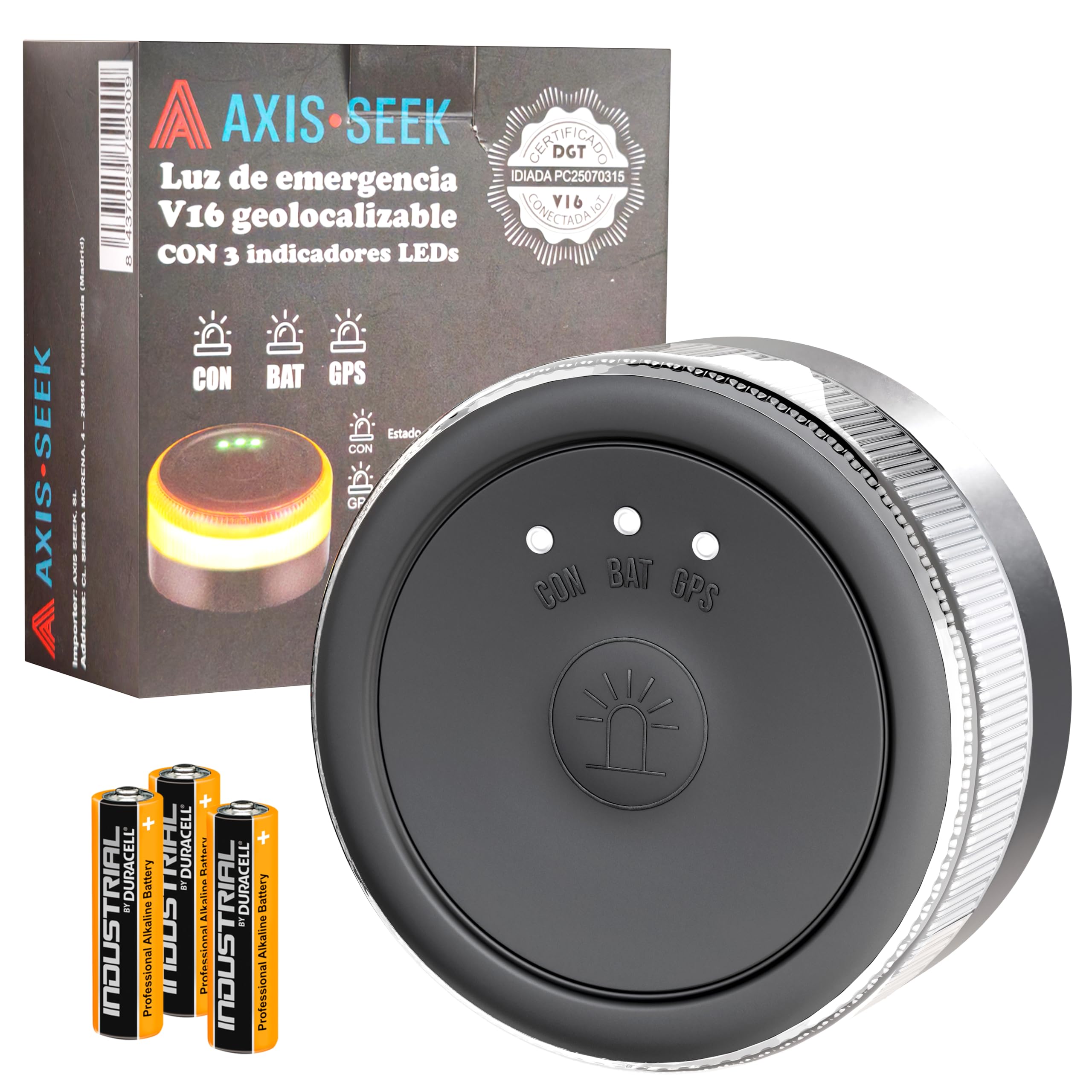 Baliza V16 Homologada por la DGT 3.0, Luz Emergencia LED con Geolocalizacion y con Pilas Incluidas, GPS y SIM
