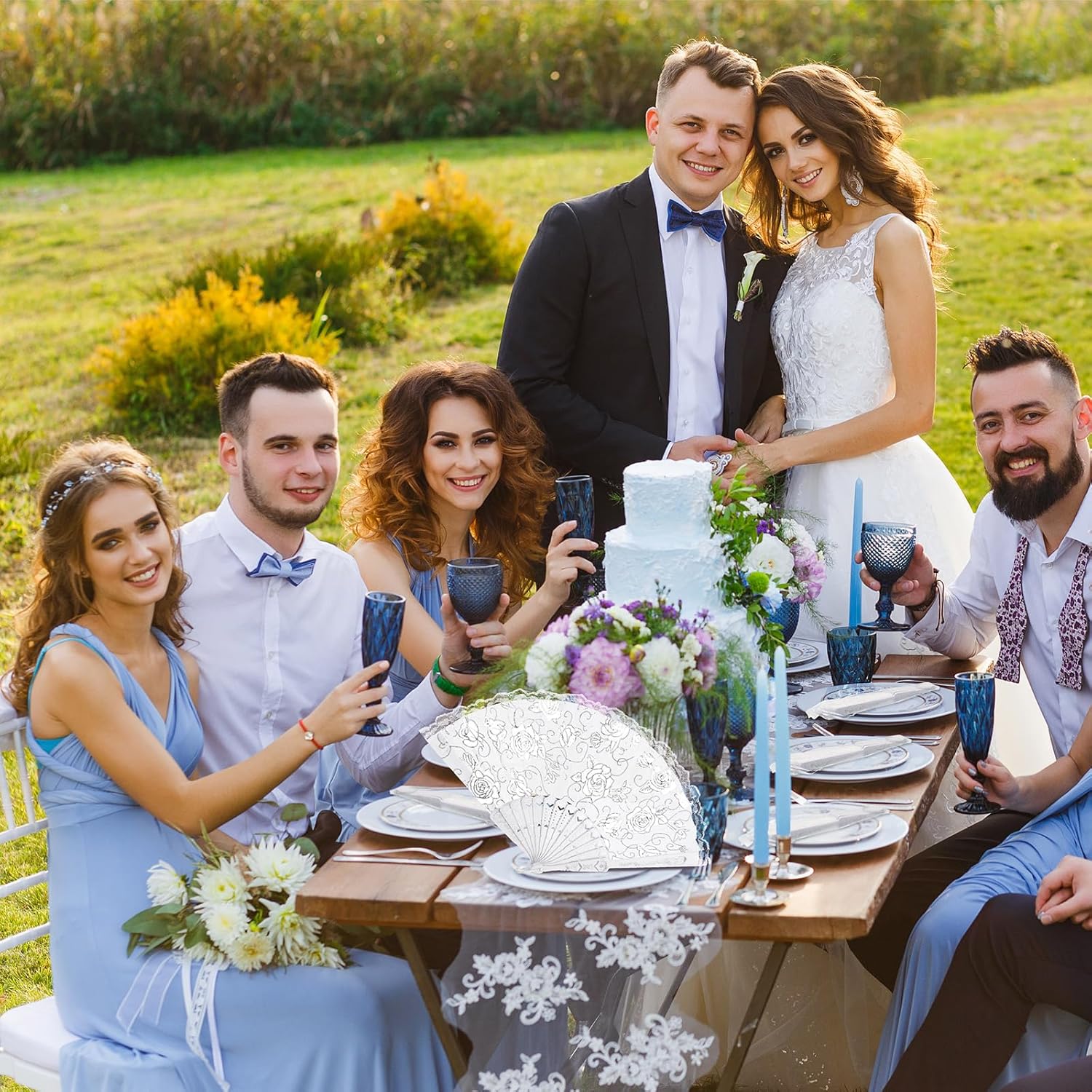 Roowest 12 Pcs Rose Lace Fan Handheld Floral Folding Fans with Organza Bags Chinese Retro Foldable Decor Bridal Dancing Prop Hand Held Cosplay Costume for Party Wedding Birthday Church Tea(Silver)