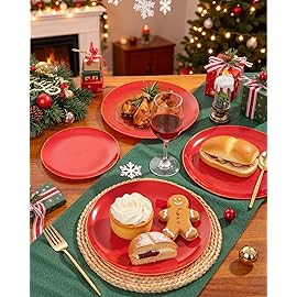 PULOTE 100PCS Red Plastic Plates Disposable Heavy Duty - Include 50 Dinner / 50 Dessert Plates for Party & Christmas
