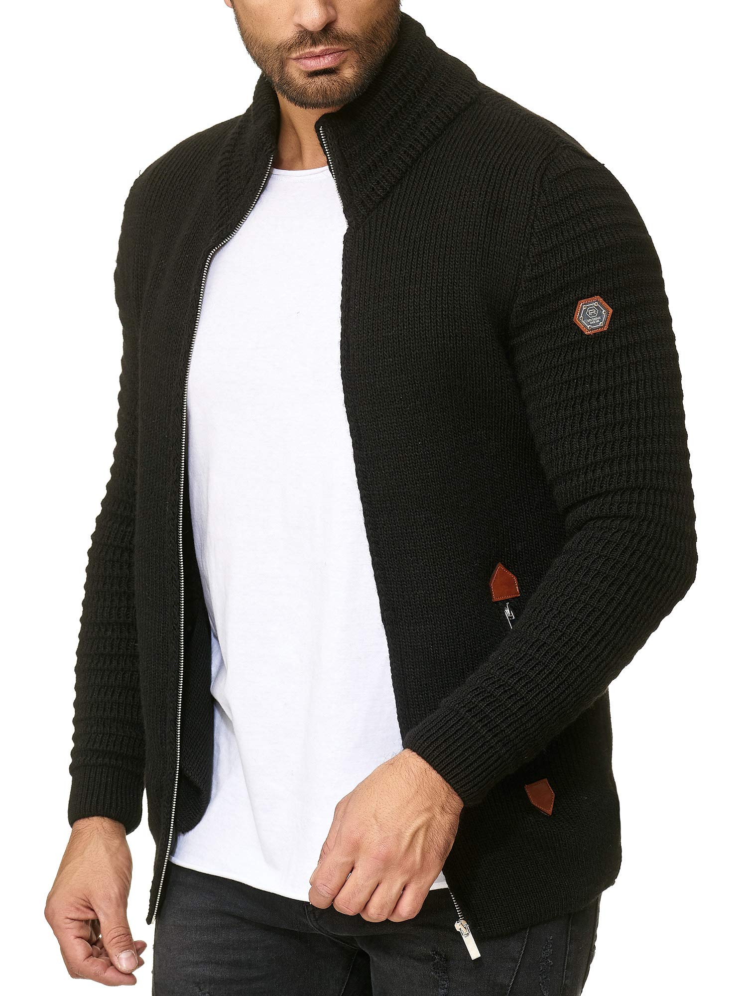 RED BRIDGE Cárdigan de Punto para Hombre con Cremallera y Cuello Alto