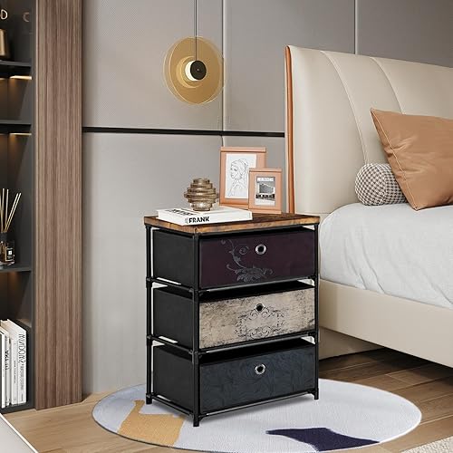 Miniatura 2 de Mesita de noche con 3 cajones, organizador de almacenamiento de ropa, pequeña cómoda de tela para dormitorio, armario, entrada, pasillo, guardería,