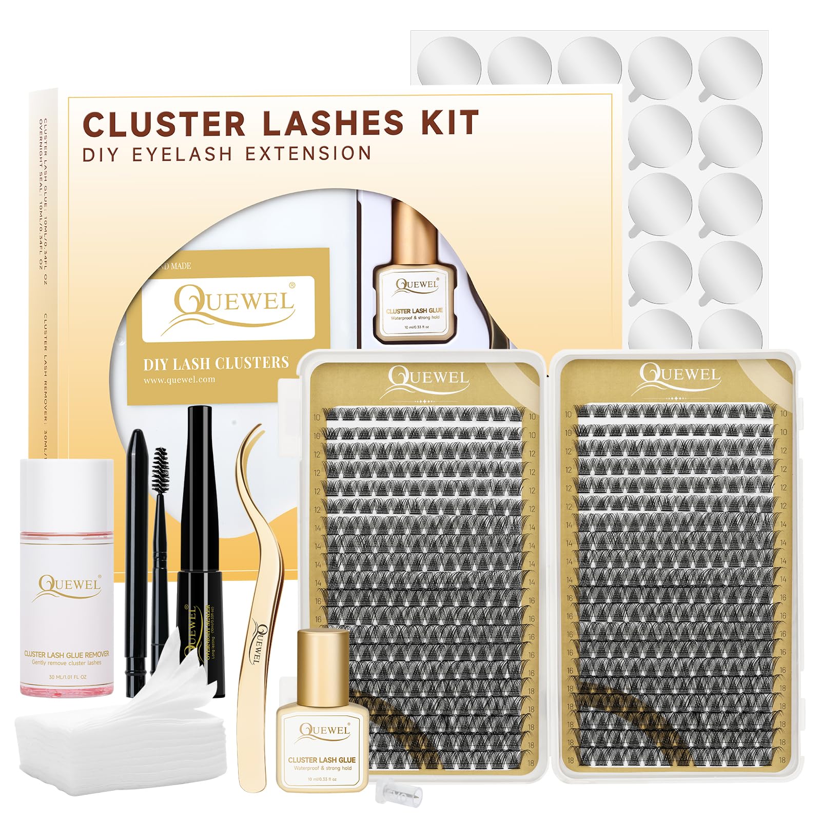 QUEWEL Cluster-Lashes 72 Pcs Individual-Lashes Wide Stem C/D Curl 8-16mm Length DIY Eyelash Extension Individual-Cluster-Lashes Natural&Mega Styles for Personal Makeup Use at Home (Mega-D-MIX8-16) — view 23