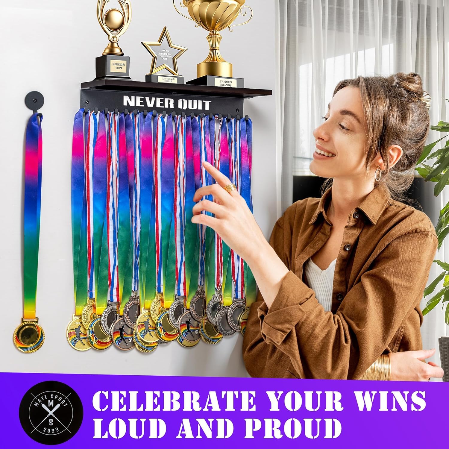 Large Medal Holder - Brown Engineered Wood -7