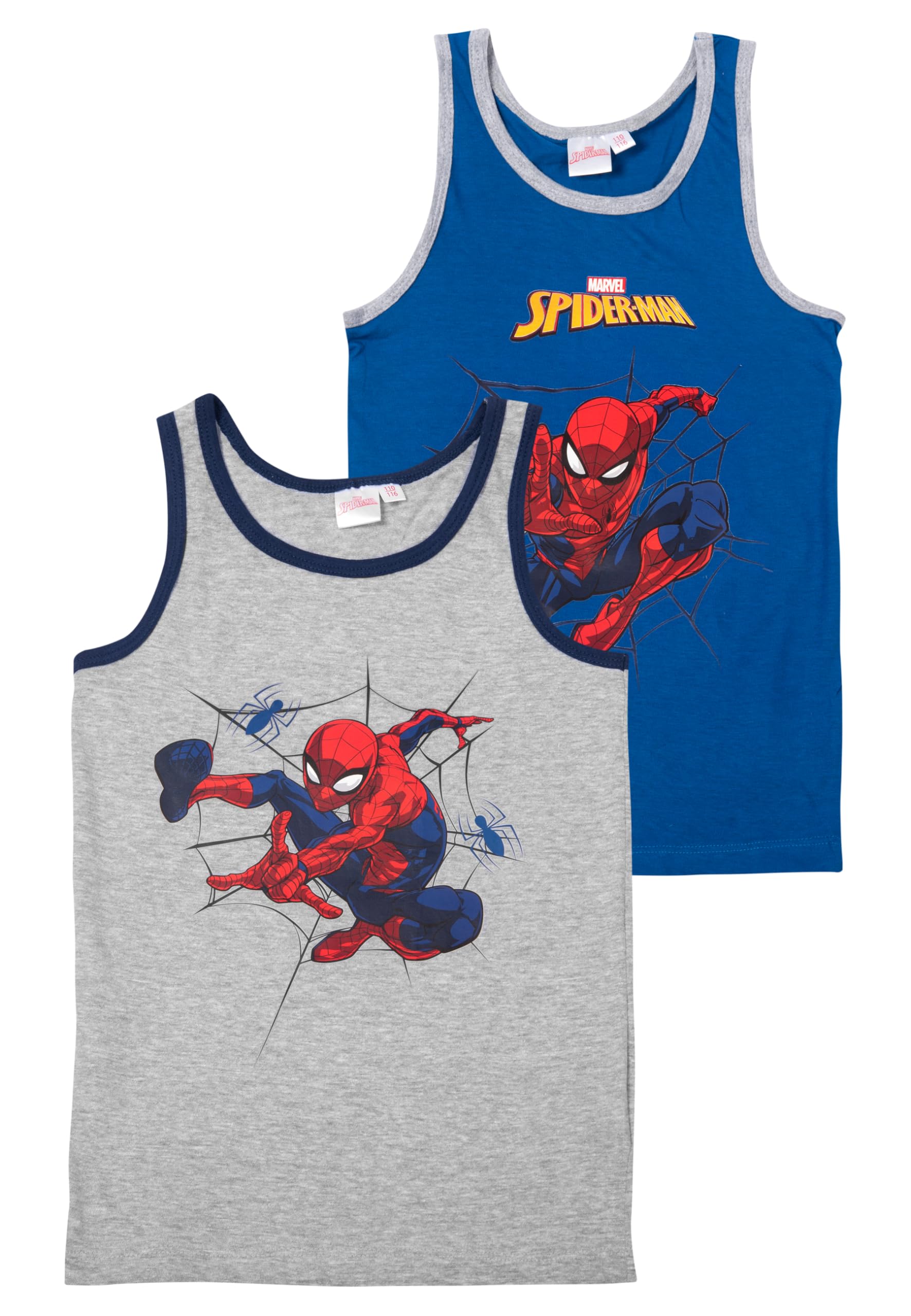 Marvel Spiderman Lot de 2 maillots de corps, pour garçon, pour enfant, gris/bleu