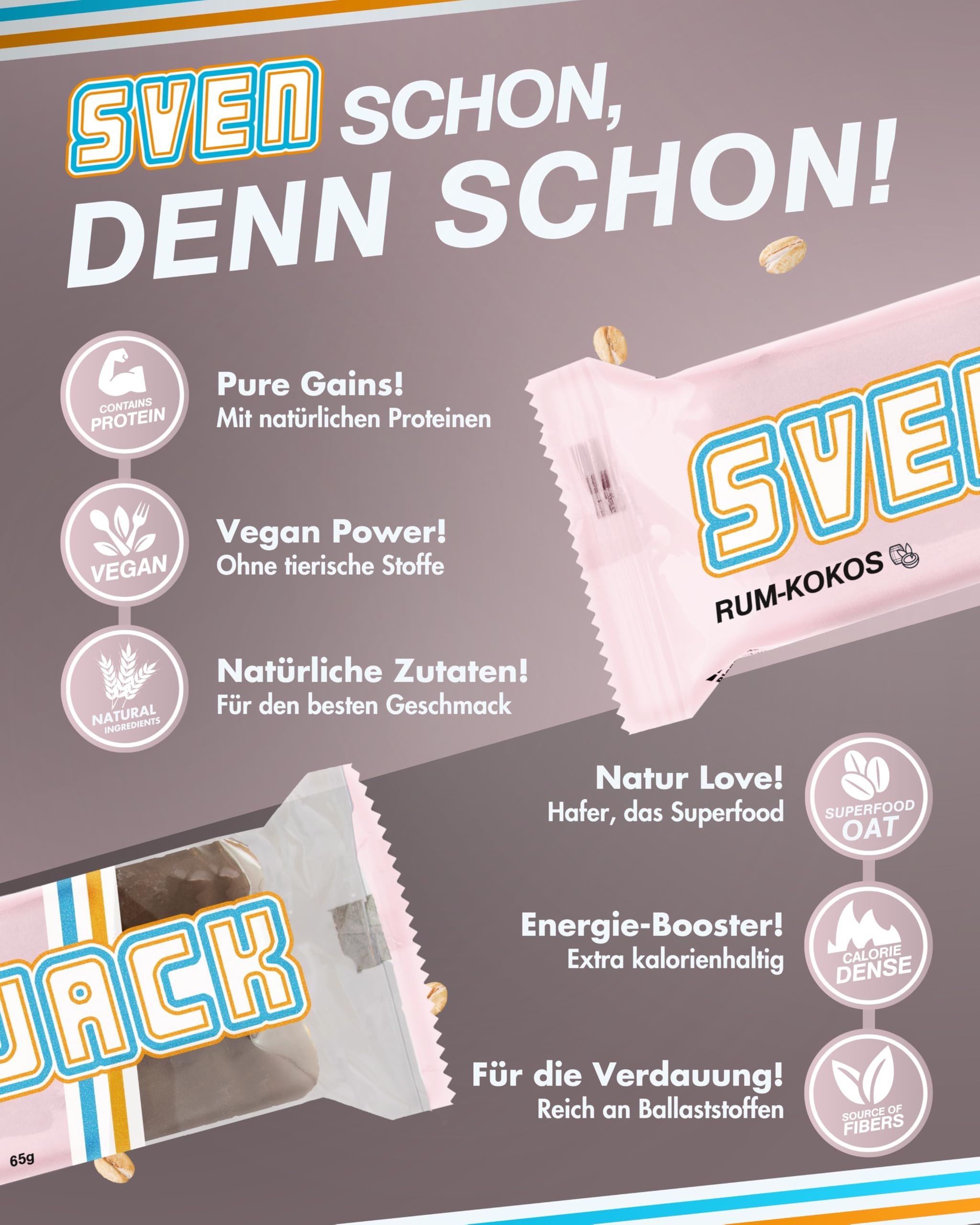 Sven Jack (Energy Cake) Haferriegel Rum-Kokos 20x 65g I Original Haferflocken Energieriegel I Veganer & Laktosefreier Haferriegel I Langkettige Kohlenhydrate & wenig Zucker I Müsliriegel