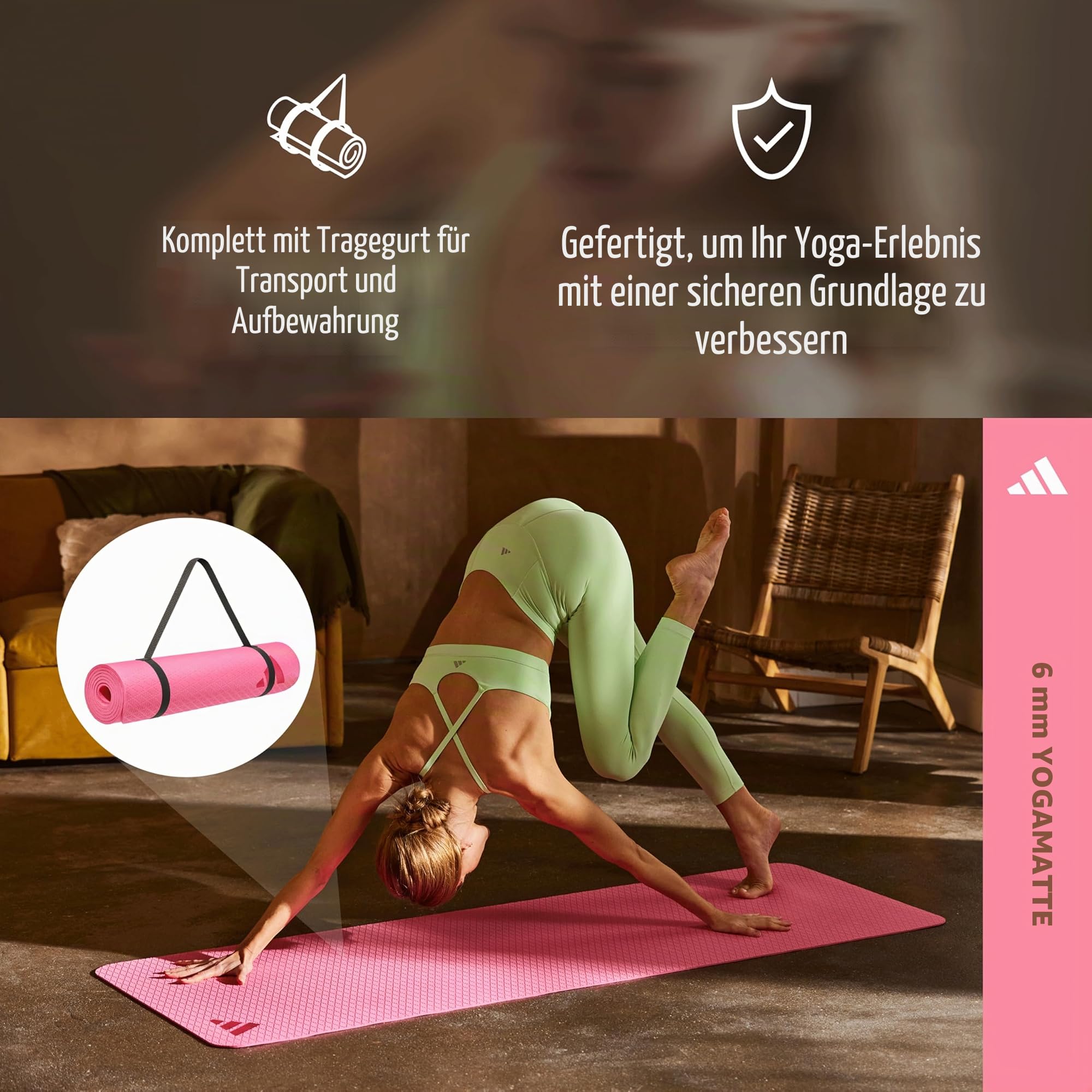 adidas Yogamatte, mitteldichte Trainingsmatte, 4 mm – Ansicht 4
