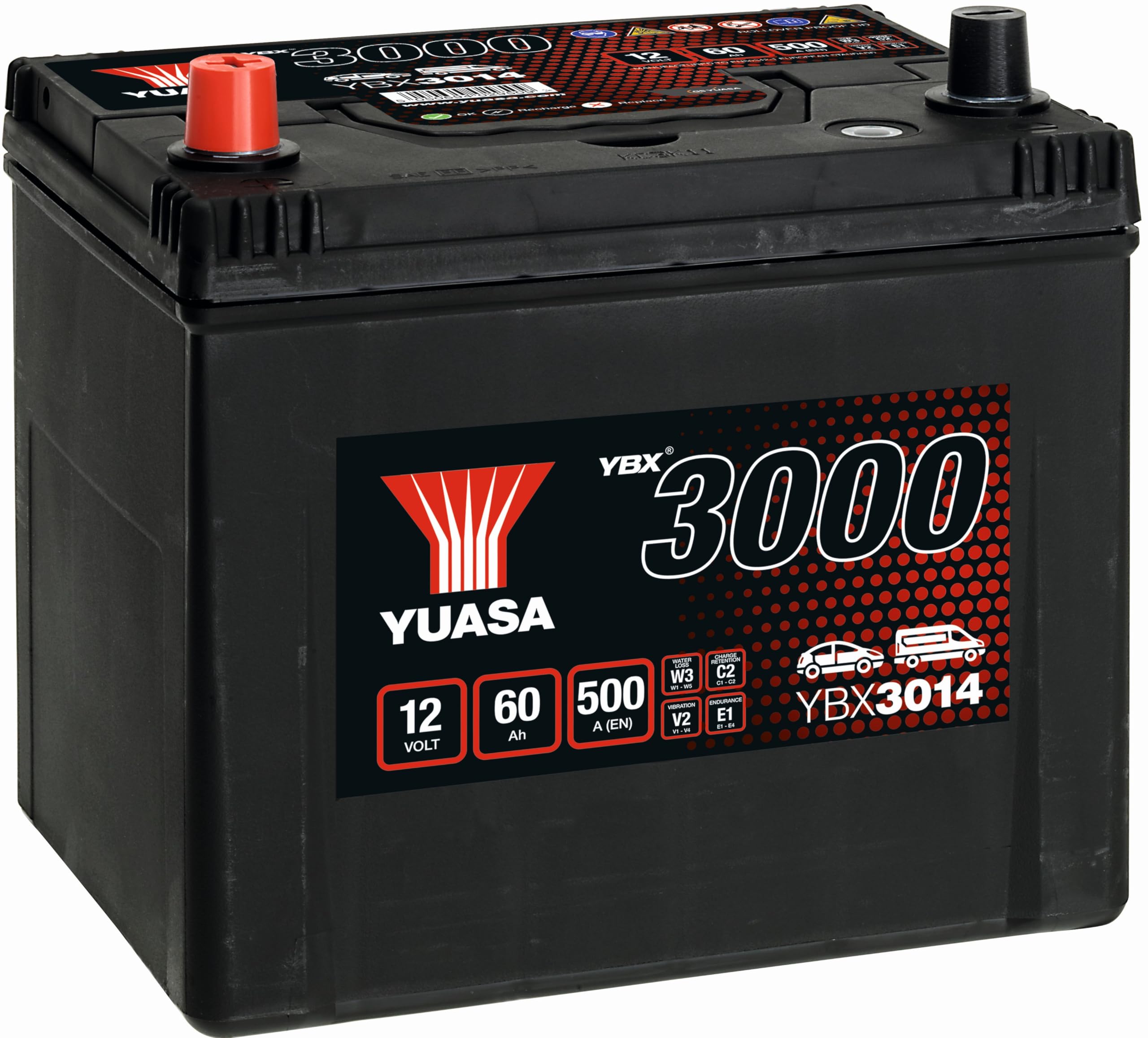 Yuasa YBX3014 Batterie de voiture haute performance scellée sans entretien 12 V 60 Ah 450 CCA