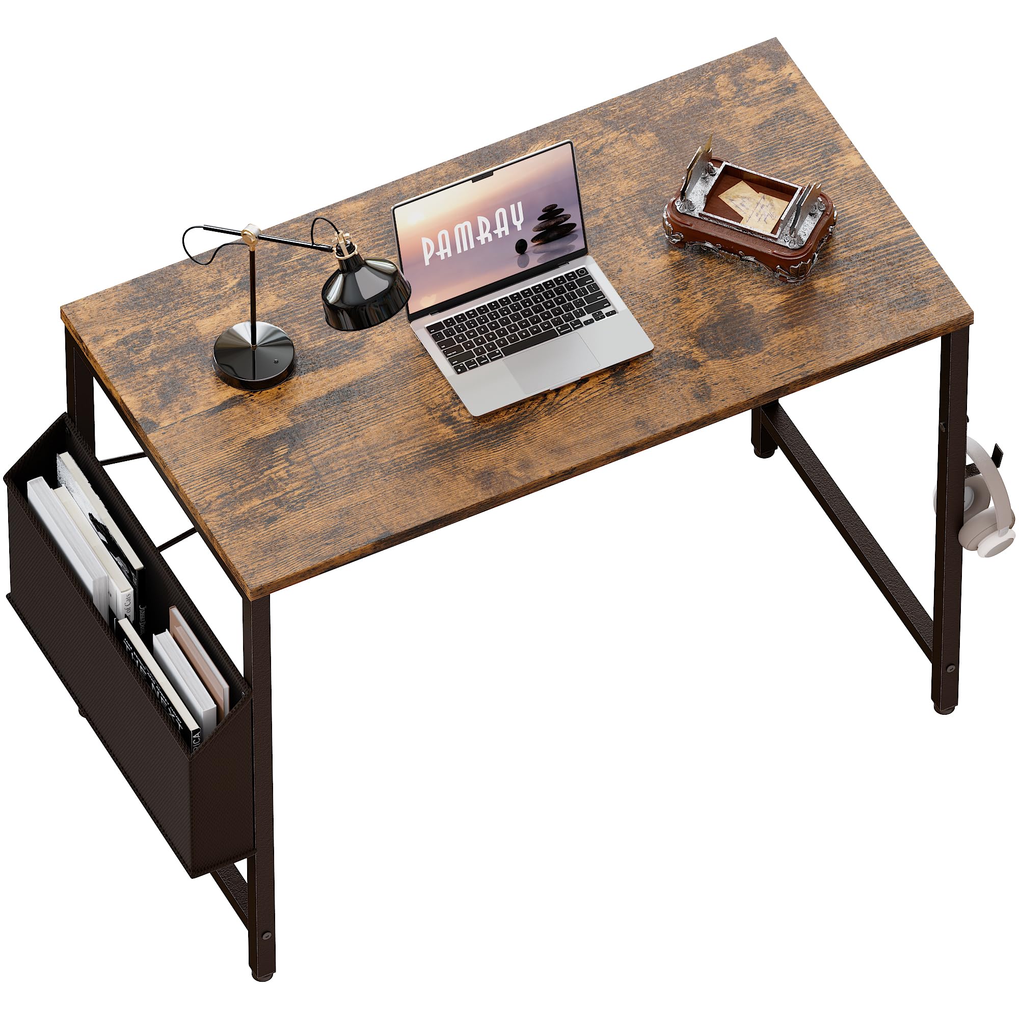 Pamray 32 Inch Computer Desk for Small Spaces with Storage Bag, Home Office Work Desk with Headphone Hook, Small Office Desk Study Writing Table