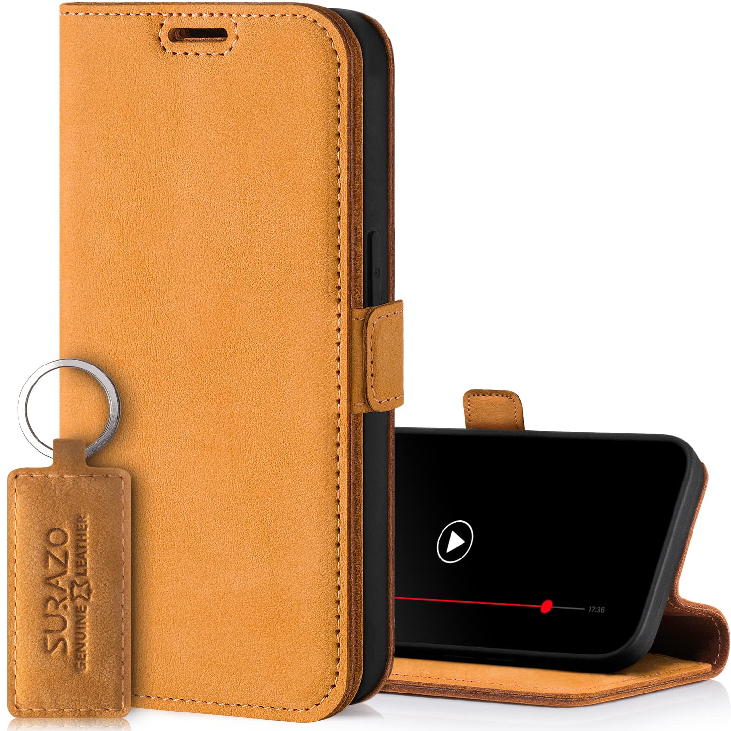 SURAZO Premium cienkie magnetyczne etui na telefon komórkowy Samsung Galaxy S24 Plus – składane etui ochronne z prawdziwej skóry [przegródka na karty, ochrona RFID, Keyring] etui z klapką z klapką,
