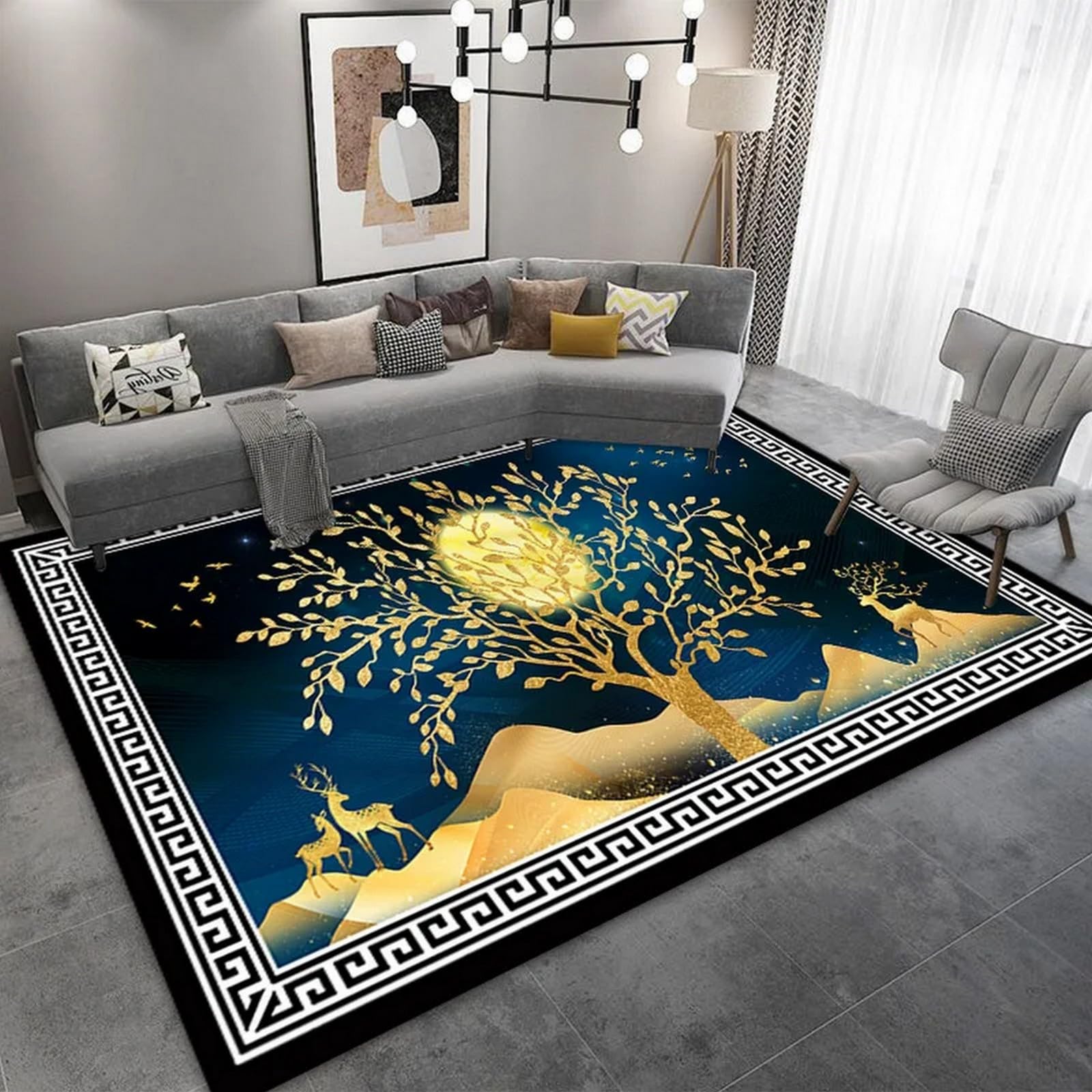 3D Tapis Imprimé Chambre Salon Décoration Lavable Flanelle Tapis Balcon Terrasse Cuisine Tapis Tapis Tapis Animaux Cerfs Arbres Lune 180 X 280 Cm - Polyester Doux Au Toucher Facile À N -4930523803514