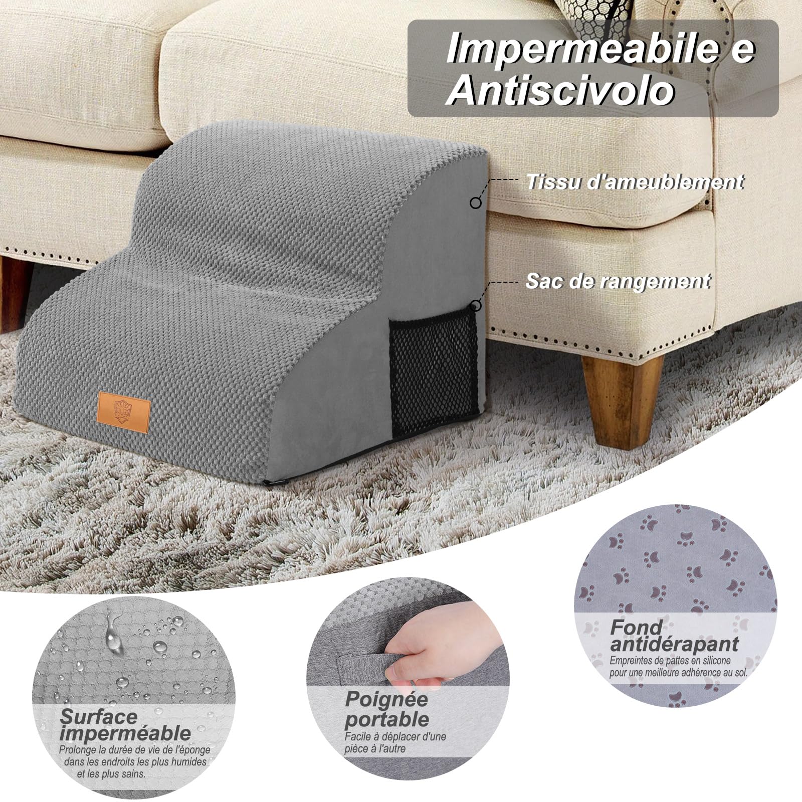 Masthome Escaliers pour Chiens à 2 Marches en Éponge Haute Densité, Rampes Inclinés pour Chien avec Housse Rembourrée Lavable, Echelle Antidérapante pour Chiots et Animaux Agés