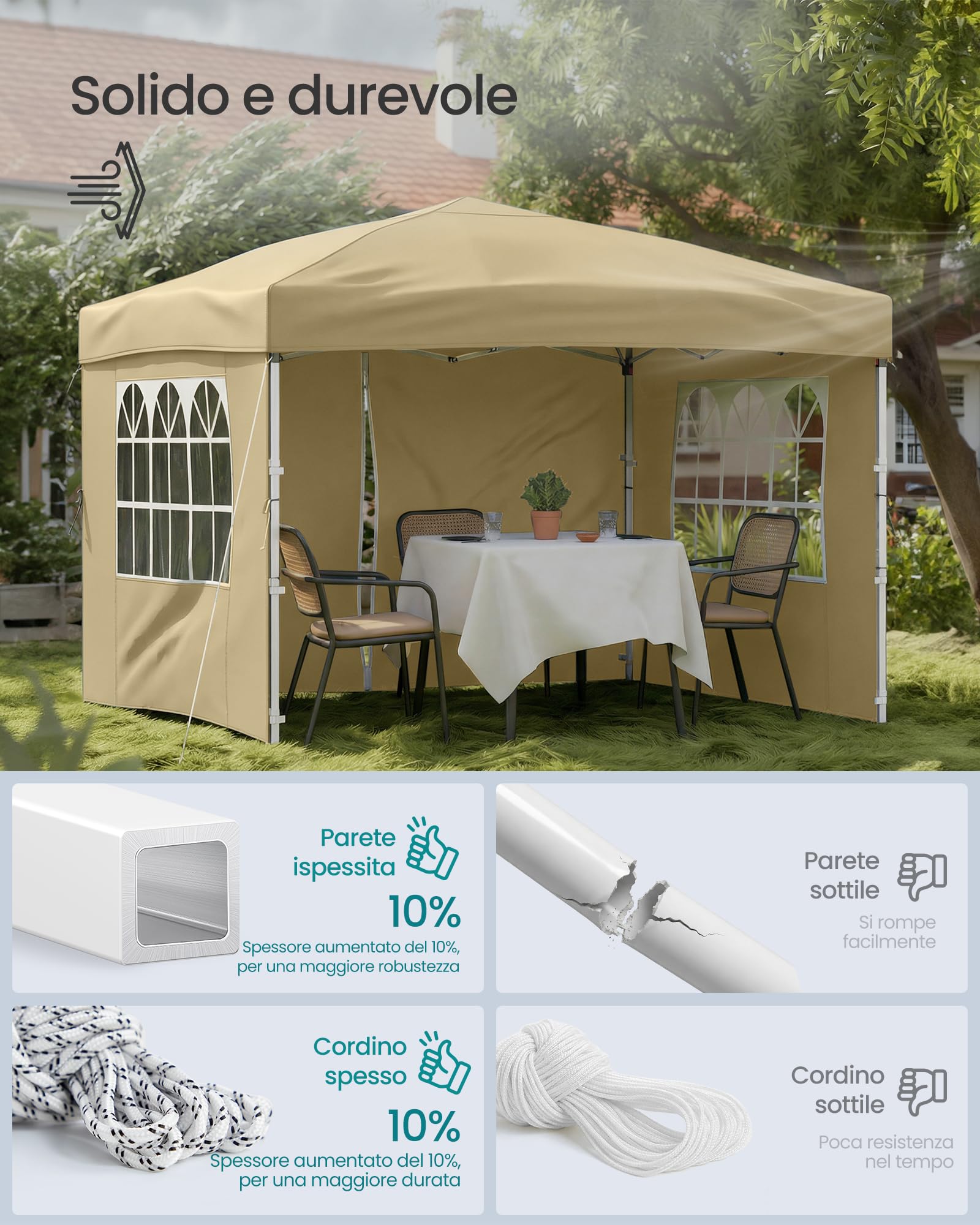SONGMICS Gazebo Pieghevole 3x3 m Beige GCT104LZ01