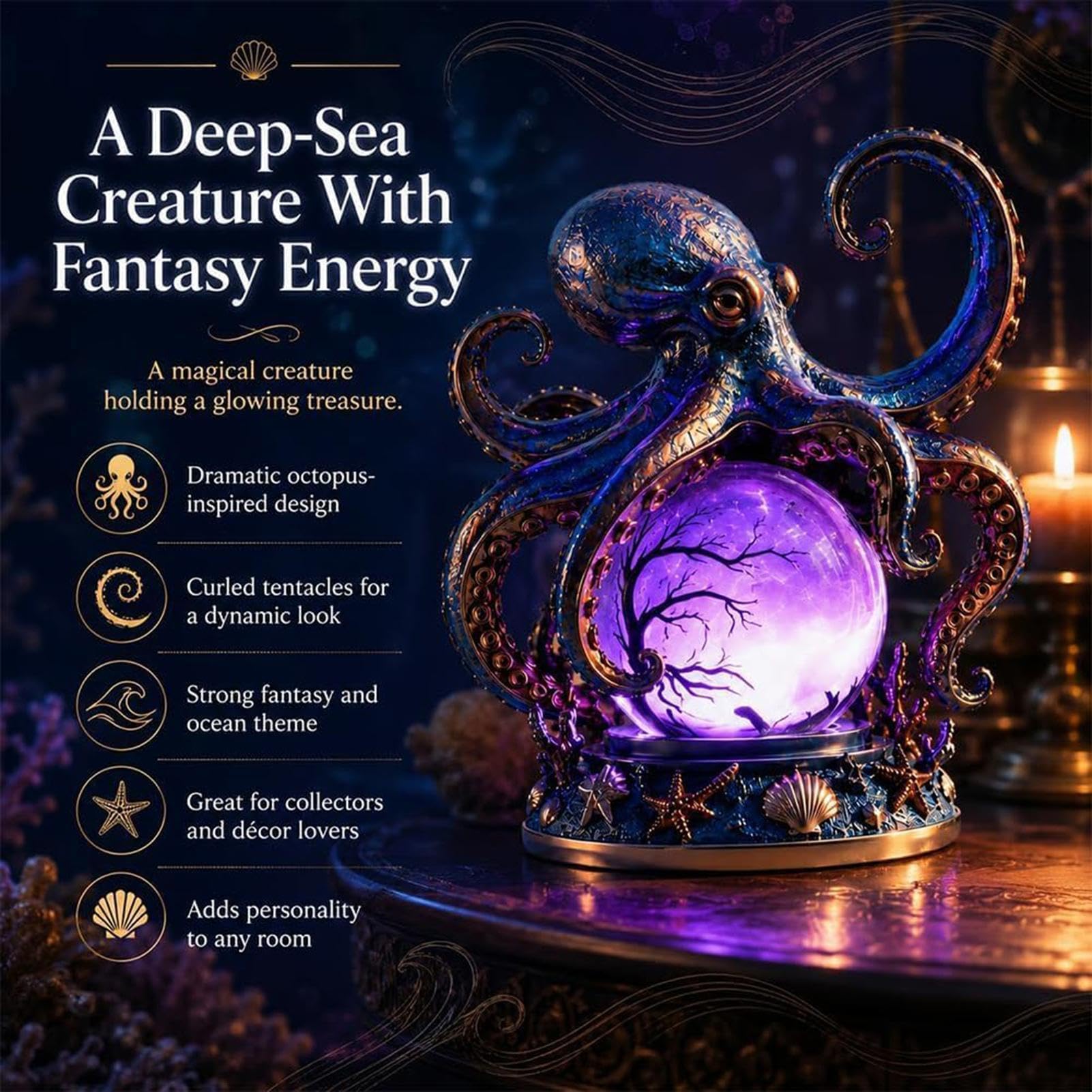 Lampada a forma di polpo divertente in resina alimentata tramite USB, decorazione di Halloween | Deep Sea Statua Lampada da Tavolo Notte per Casa Camera da Letto Dormitorio Ufficio Scrivania Mensola Tavolo Angolo Lettura
