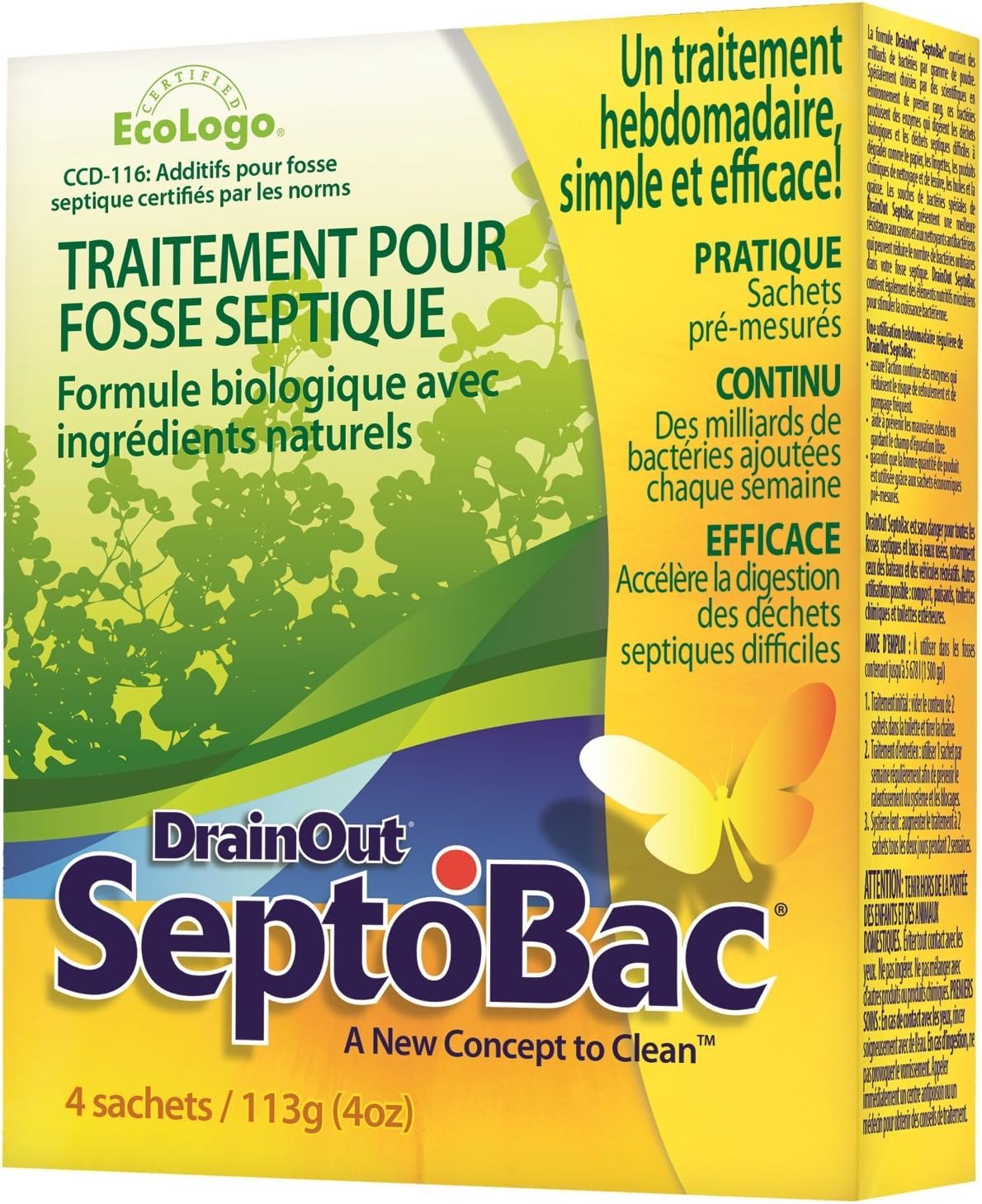 DrainOut C-SB0604N SeptoBac Septic Tank Treatment-Effective and Environmentally Safe Formula- Twenty-Four Convenient Pre-Measured Pouches (24 Uses)-24 Pack