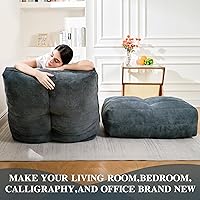 Vista 5 de Puf con Otomán, cómodo sofá de puf con espuma viscoelástica, sofá de puf perezoso con reposapiés, sofá de puf junto a la chimenea para sala de Gris