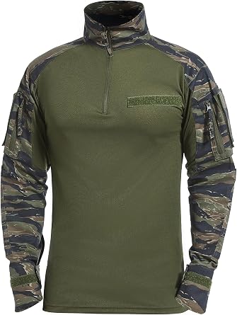 Mens Tactical Military Shirt 1/4 Zip Long Sleeve Slim Fit Military Combat Shirt with Pockets