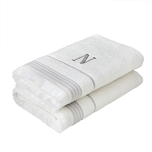 Miniatura 3 de SKL Home Toalla de baño casual con monograma, N, 28x54, blanco