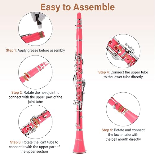 Miniatura 21 de Mendini by Cecillio Bb Clarinete - Instrumentos musicales para principiantes Woodwind Band & Orchestra, incluye estuche, soporte, bolsillo, Negro