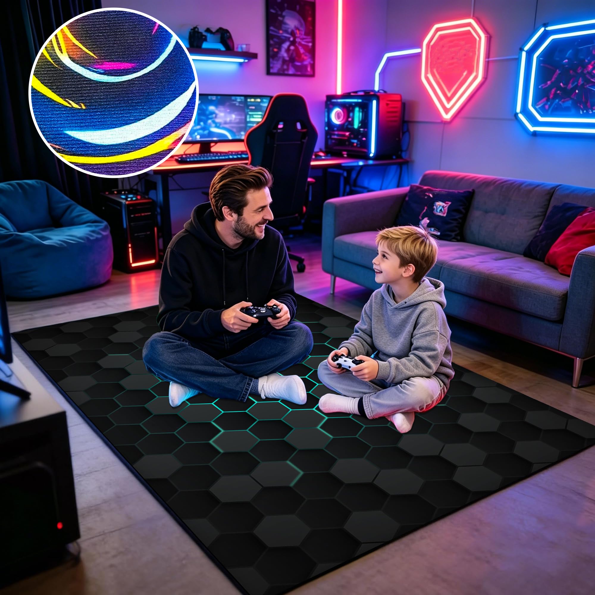 Tappeto da Gioco Controller, Tappeto Sedia Gaming 200 x 210 cm Teenager Ragazzi Camera da Letto Grande Antiscivolo Tappetino per Sedia da Gaming, Tappeto Salotto Gamer