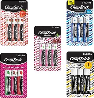 ChapStick Classic Collection Flavored Lip Balm Tubes Pack, Lip Moisturizer - 0.15 Oz (Box of 5 Packs of 3)