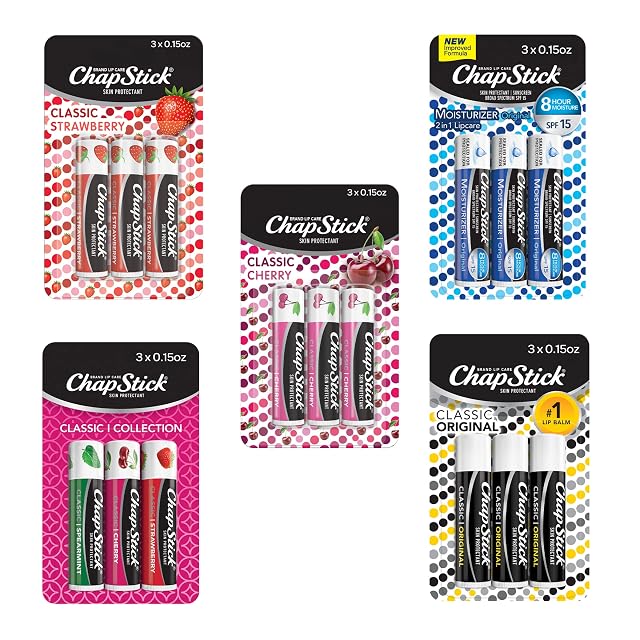 ChapStick Classic Collection Flavored Lip Balm Tubes Pack Lip Moisturizer - 0 15 Oz Box of 5 Packs