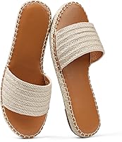 Tscoyuki Women's Raffia Espadrille Flat Sandals - Dressy Summer Beach Slides, Open Toe Slip-On Resort Footwear