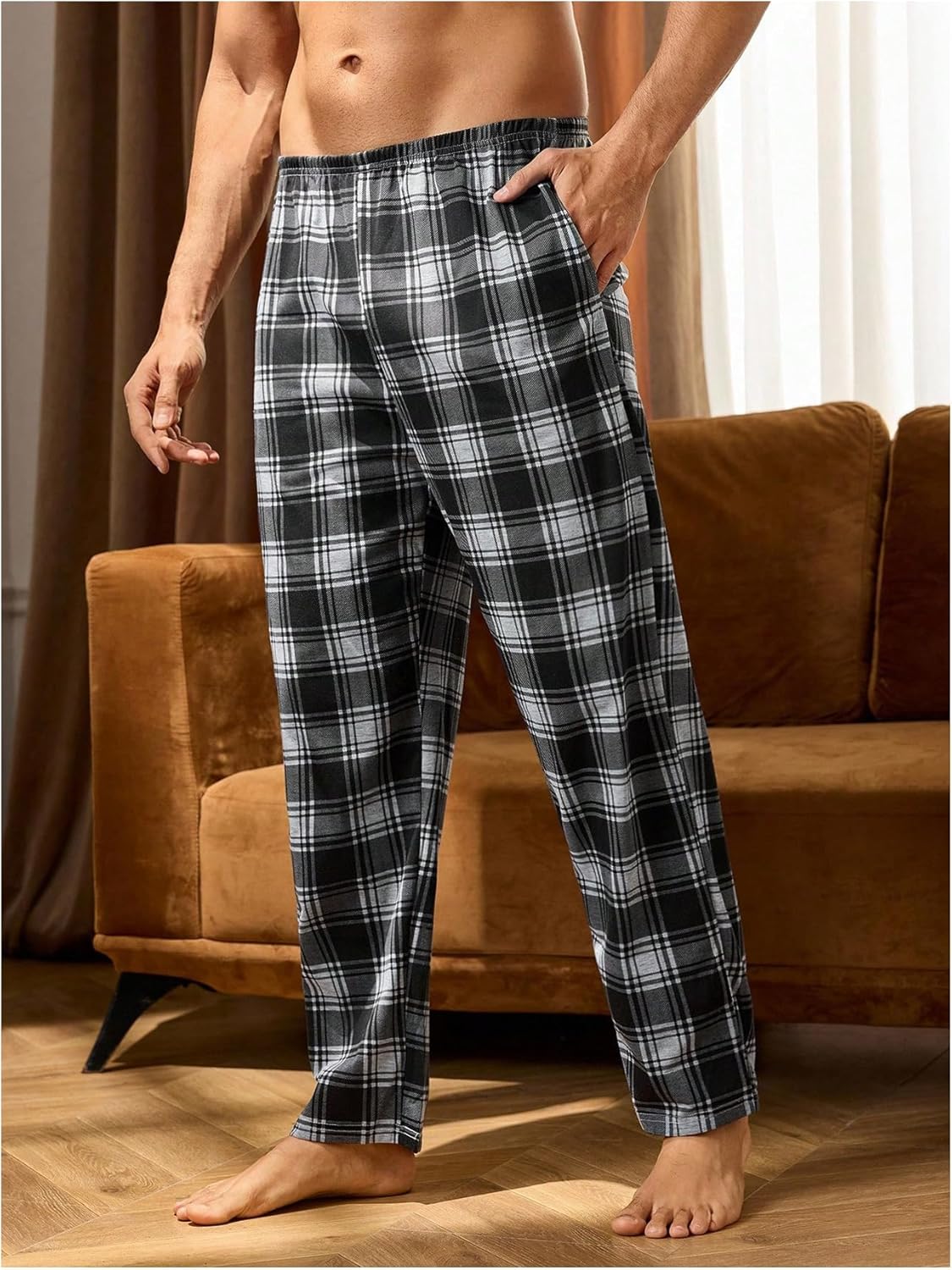WDIRARA Men's Plaid Pajama Pants Elastic Waist Sleep Bottoms Comfy Soft Lounge Pants - Image 2