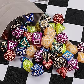 CiaraQ Polyhedral Dice Set - DND Role Playing Dice for Dungeons and Dragons RPG Table Games, Red/Green/Blue/Yellow/Purple/Black/White, 49pcs