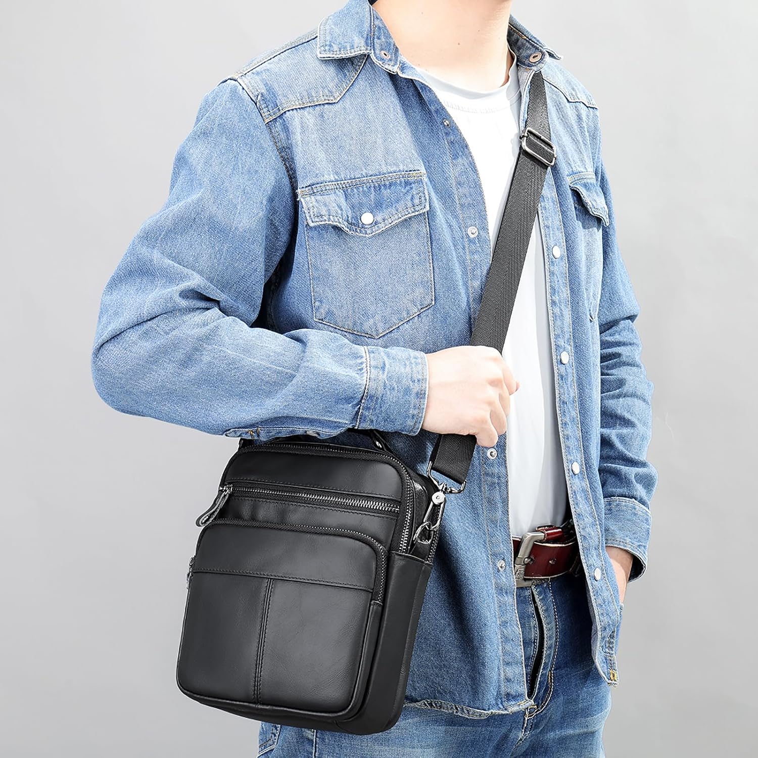 NIUCUNZH Leather Mens Crossbody Bag Man Purse for Men Small Shoulder Bags Mini Messenger Bag