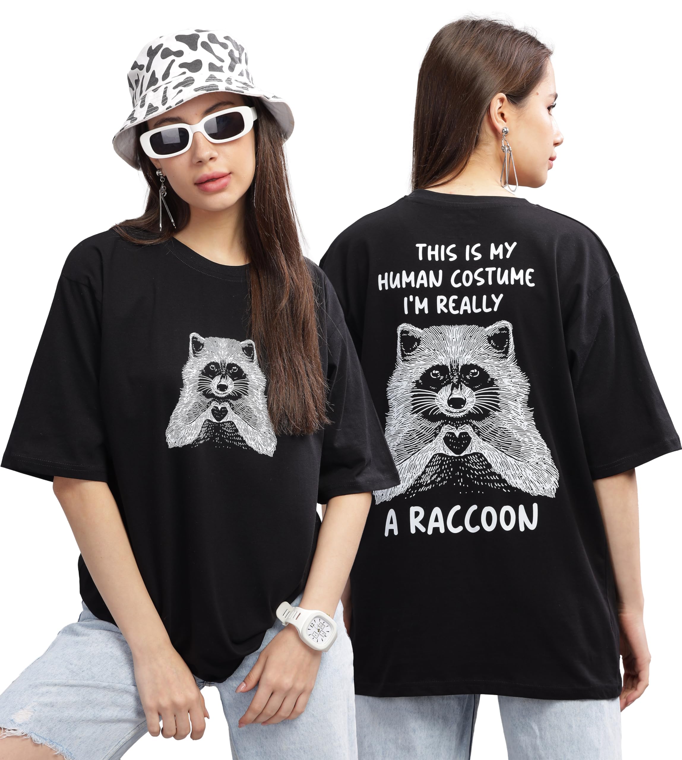 KYDA - Camiseta estampada para mujer, 100 % algodón puro, con hombros caídos y hombros caídos