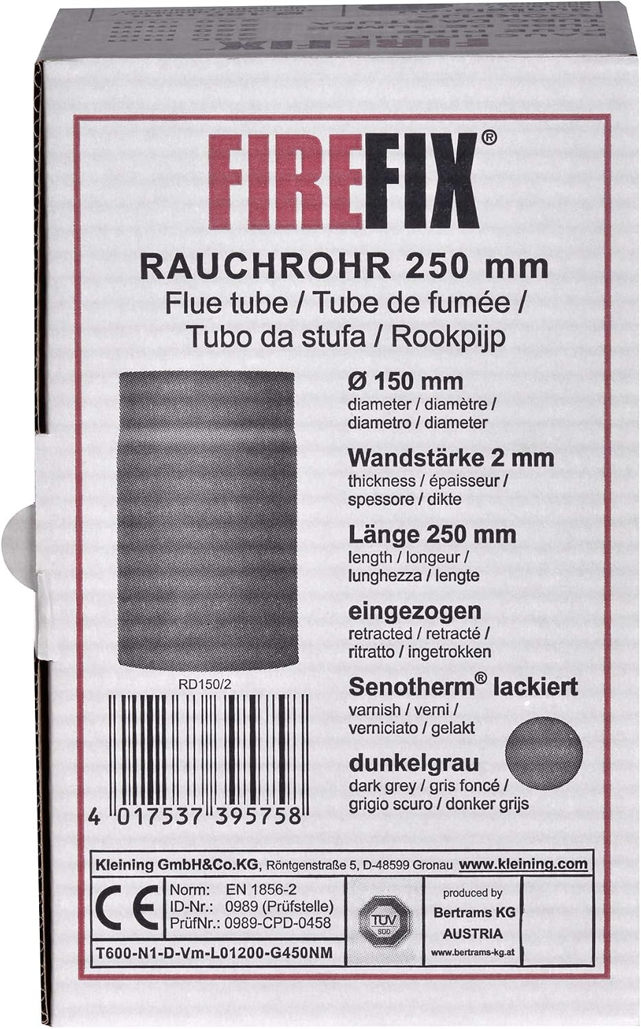 FIREFIX RD150/2 2 mm Thick Steel (Smoke Pipe) in 150 mm Diameter for Stoves and Fire Pits, Senotherm, Dark Grey, 250 mm Long, Black - Image 3