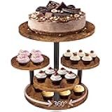 Cupcake Stand, Rotatable Cupcake Stand, Rustic Industrial Wood Cake Stand Cupcake Tower, Dessert Table Display Set Tiered Tray Stand, Round Serving Tray Cake Stands for Party Wedding Birthday