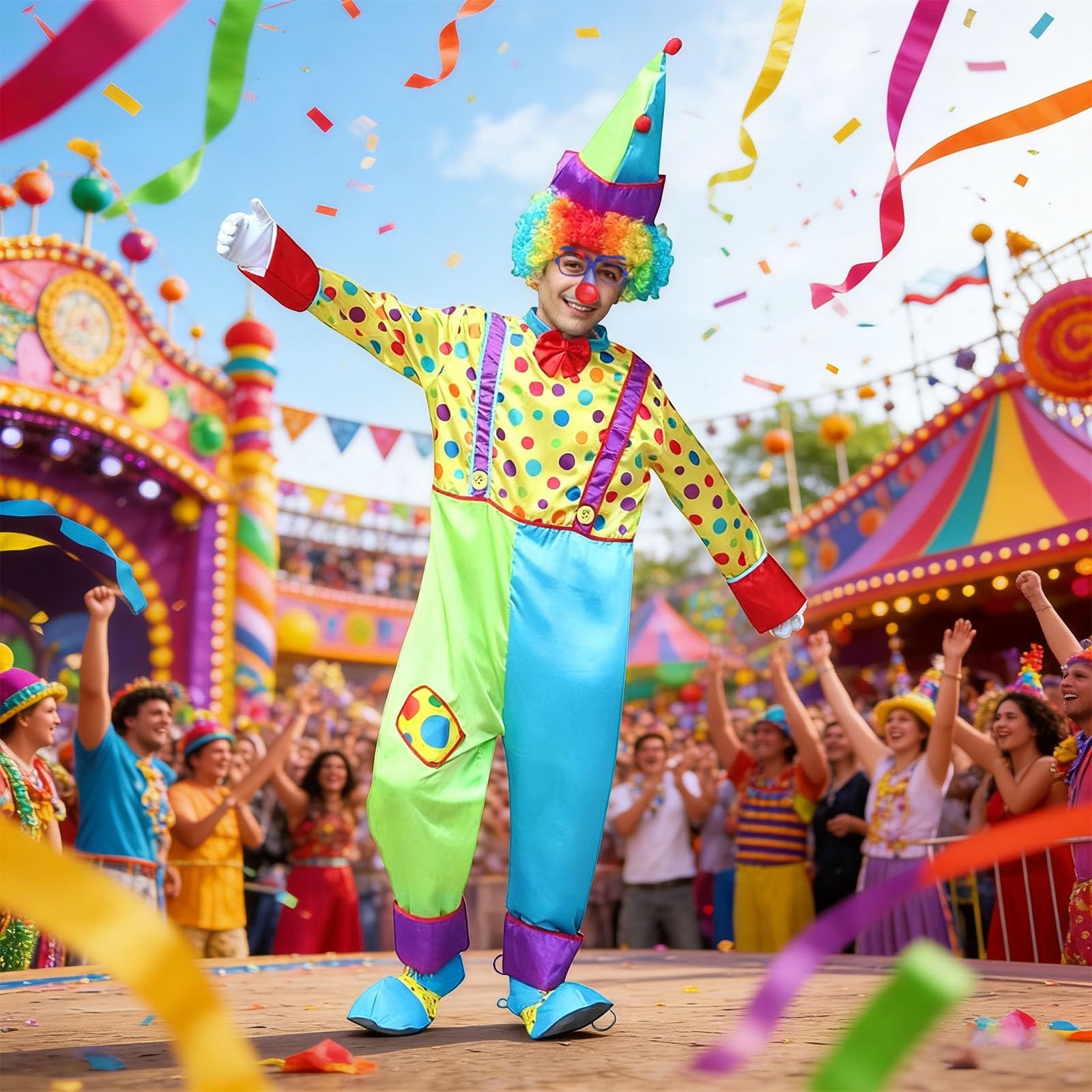 Generisch Clown Kostüm für Erwachsene Comedy Kostüme für Halloween, Karneval und Kostümpartys Breathable Tag der Unabhängigkeit Faschingskostüme