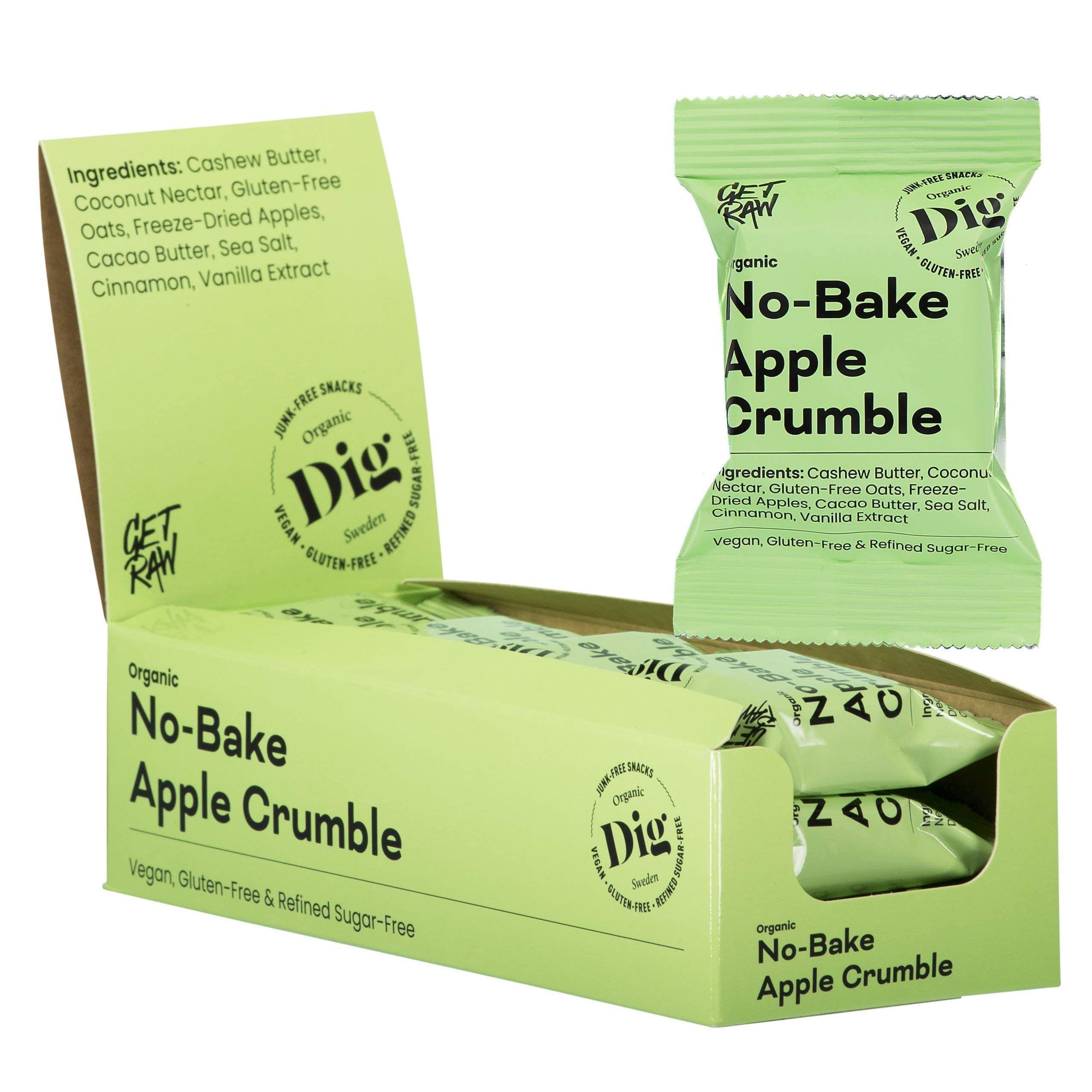 Dig Bio-Streuselkuchen Apfel – No-Bake Riegel mit Apfelgeschmack, Vegan & Glutenfrei, 12 x 35g
