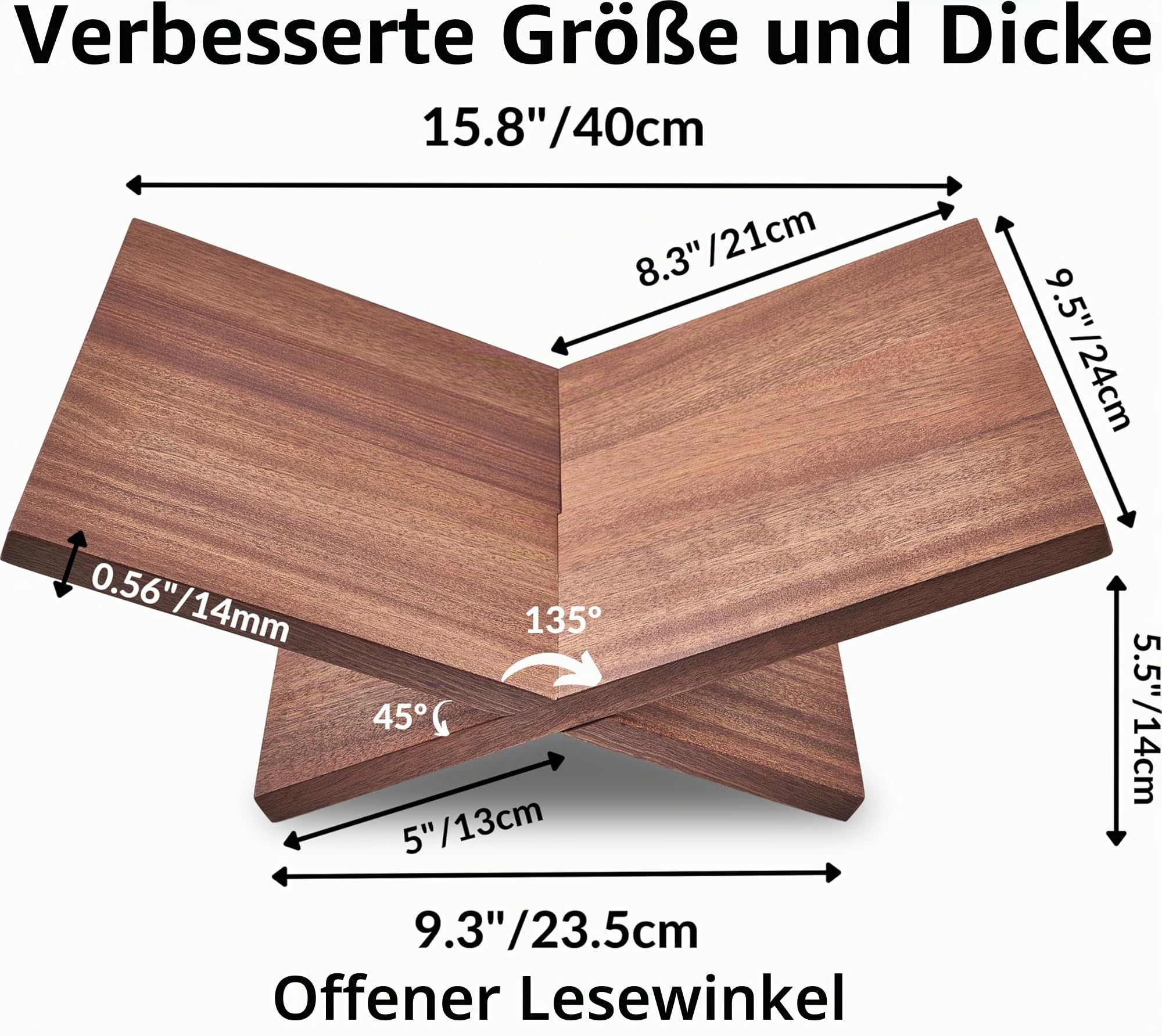 Honygebia Buchständer aus Massivholz – Kreuzrahmen aus Sapeli-Holz, offener Buchständer zum Präsentieren und Lesen, geeignet für Kunst, Bibel, Kochbuch, Staffelei, Zeitschriften, Lehrbücher