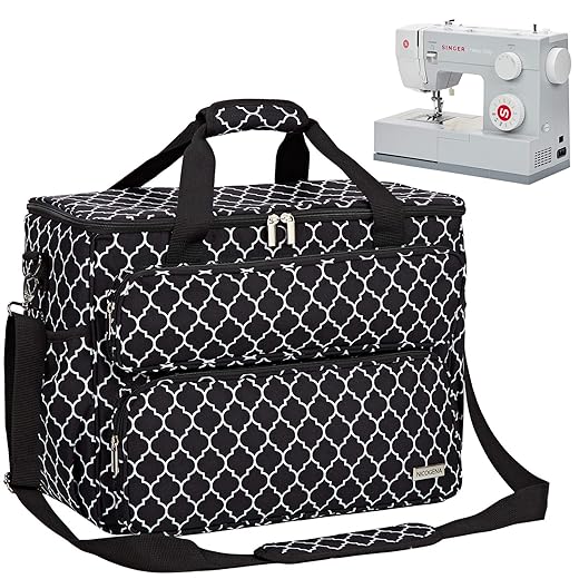 NICOGENA Sewing Machine Carrying Case, Universal Travel Tote Bag with Shoulder Strap for Singer, Brother, Janome and Accessories, Lantern Black