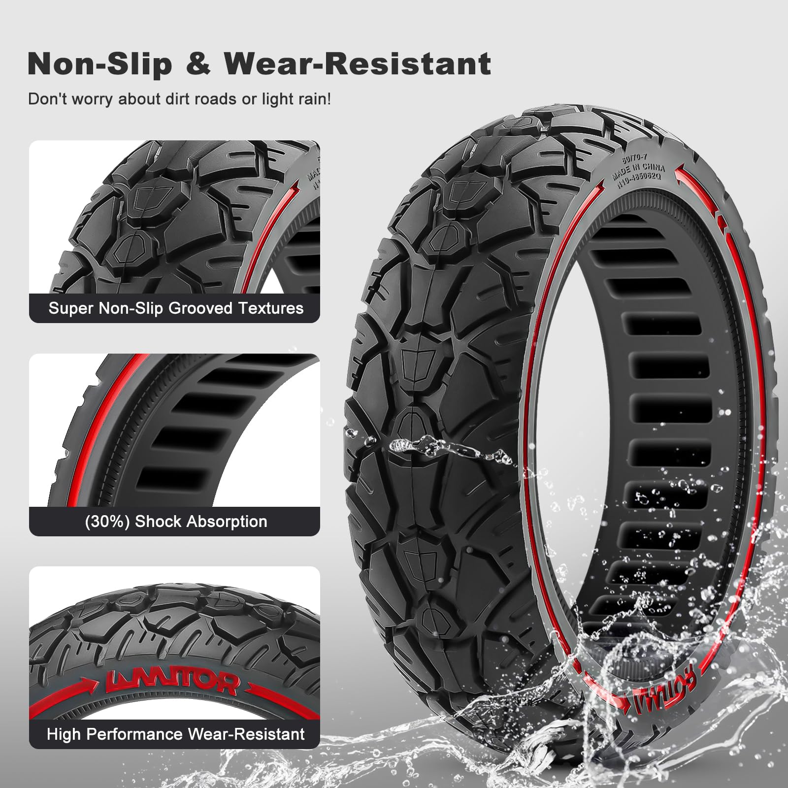 60/70-7.0 Ruota Piena per Xiaomi 4 Pro Monopattino Elettrico, Gomma Piena Monopattino 10 Pollici, Off-Road Ruote Monopattino Elettrico Antiforatura (Fessura 48.5), 2PCS