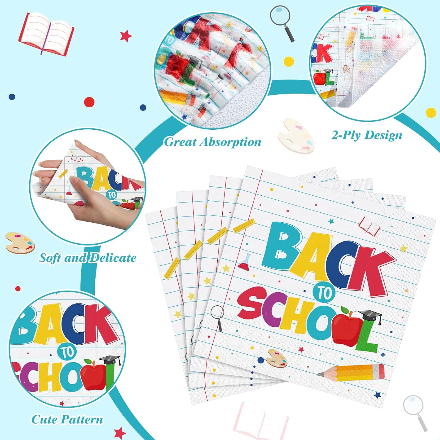 Natnarr 50 Pcs Back To School Napkins, 6.5 Inch First Day of School Napkins image 4