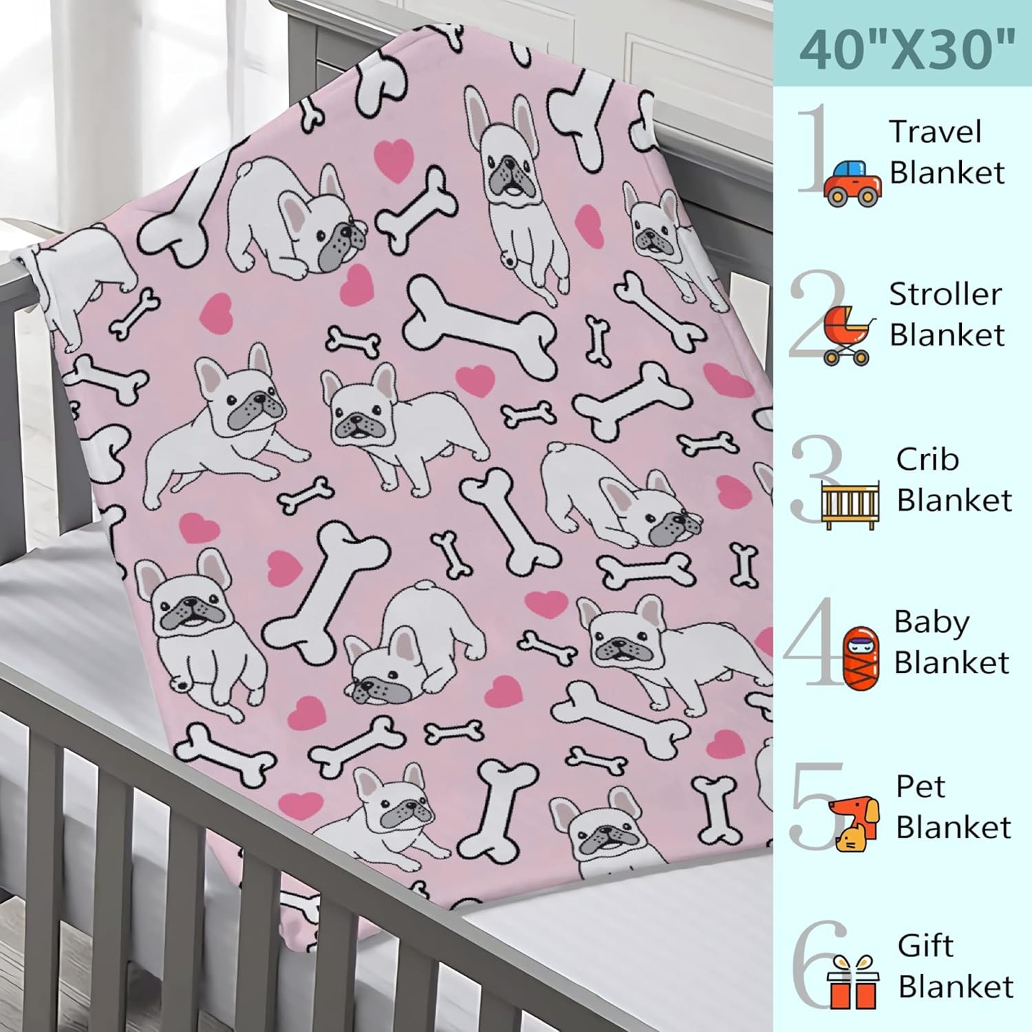 French Bulldog Throw Blanket - Ultra Soft Plush Flannel Blanket,Warm Cozy Bed Quilt Home Decor for Couch Sofa Bed All Season,60"x50" for Teens