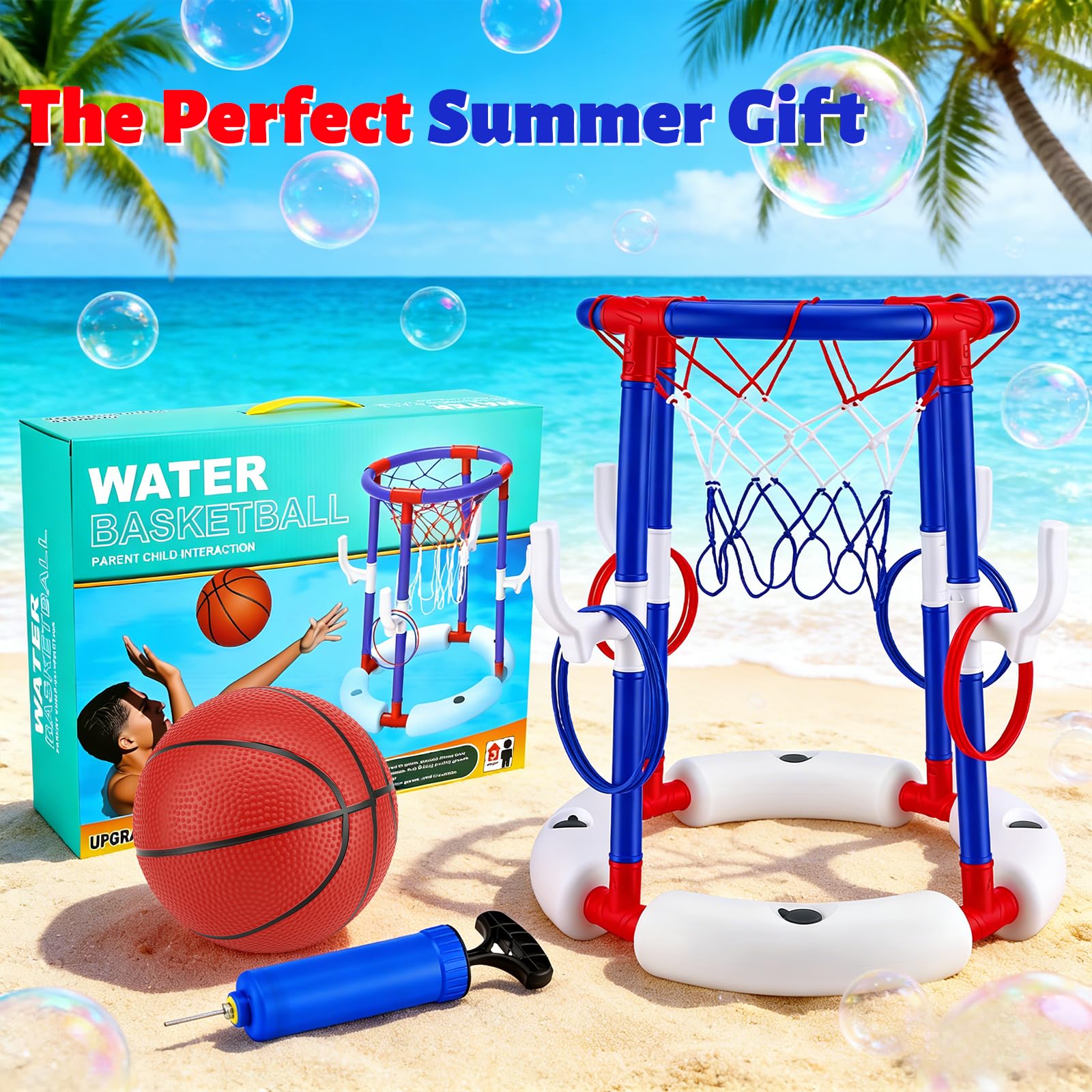 Set da basket galleggiante 2 in 1 per piscina, con 4 palloni grandi e 12 anelli, pompa inclusa. Sport acquatici gonfiabili per bambini, adulti e famiglie Divertimento in piscina, al lago o in spiaggia