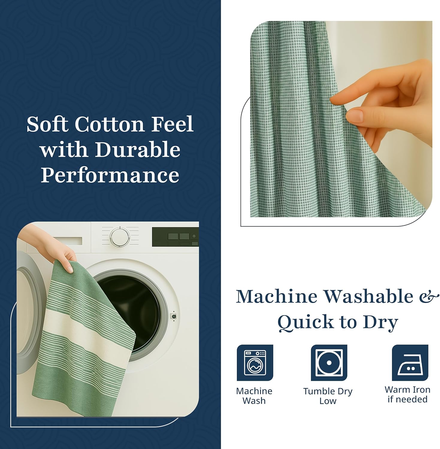 LANE LINEN Hotel Quality Shower Curtain Set - 72W x 72H, 2 Pack Heavyweight Waffle Striped Curtains with Metal Grommets - Stable Hanging Design, Water Repellent, Quick Dry & Machine Washable - Green