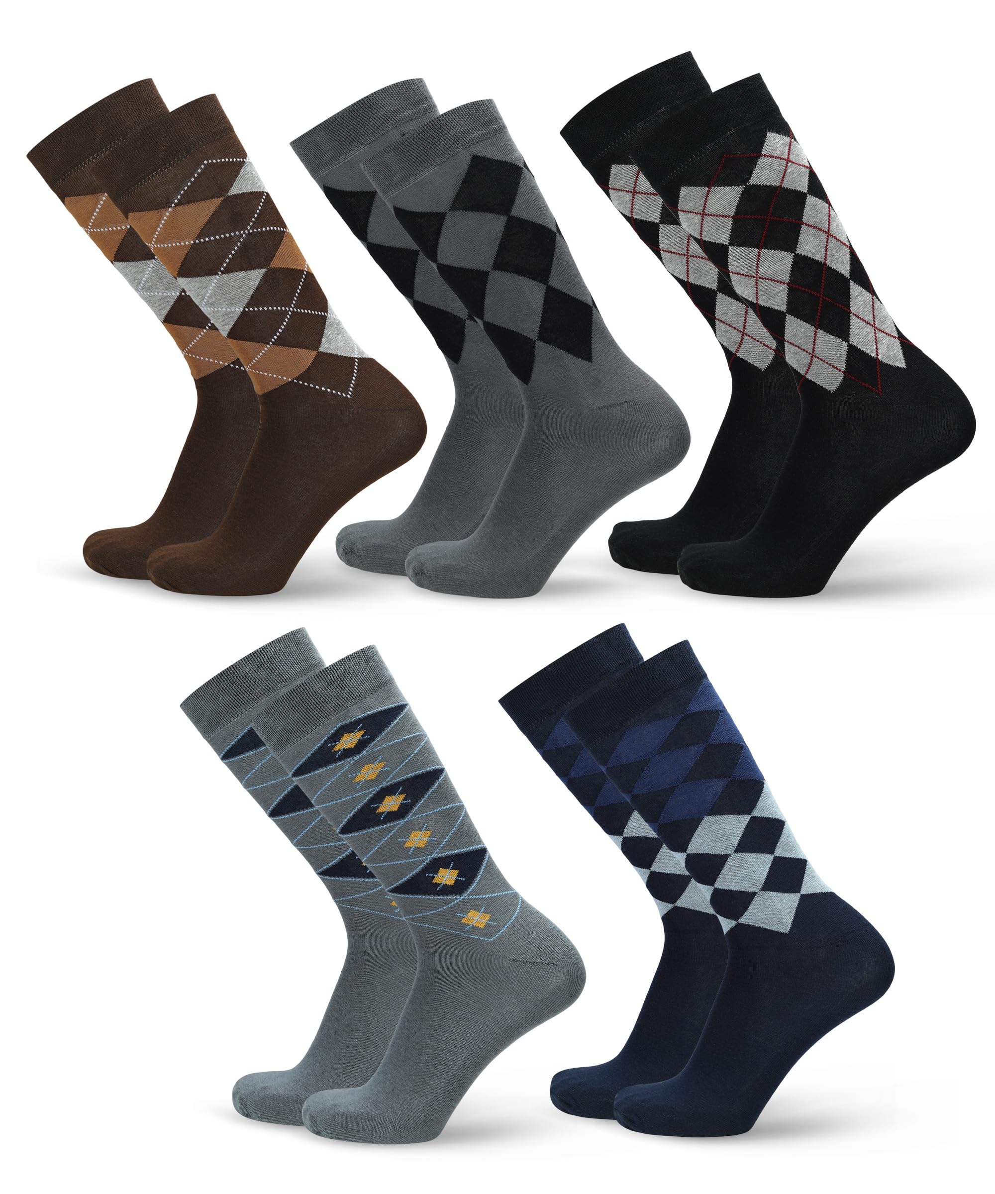 Cotton Argyle Socks for Men Full Length, Formal Cotton Mens Socks, Free Size, Pack of 5