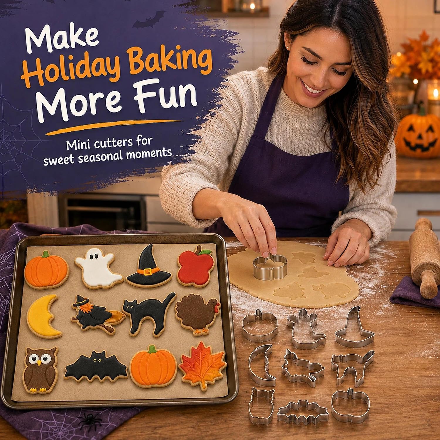 Mini Halloween Cookie Cutters Set,12 Pcs Stainless Steel Holiday Shapes