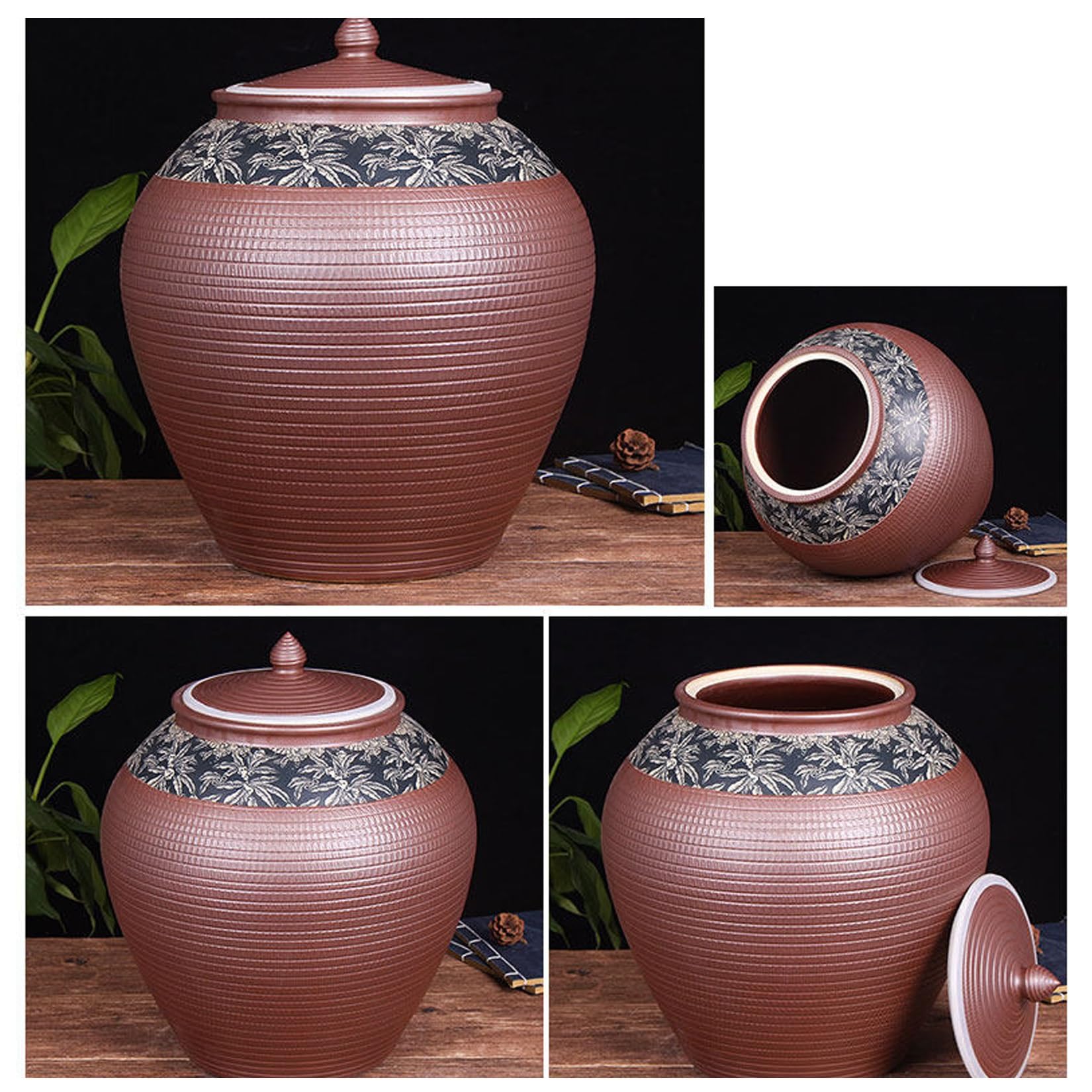Duży Ceramiczny Pojemnik Na Ryż Hermetyczny Ręcznie Robiony Słoik Kuchenny Dozownik Zboża Ze Szkliwem Piecowym Luksusowa Ozdoba Na Blat(Brown,10kg)