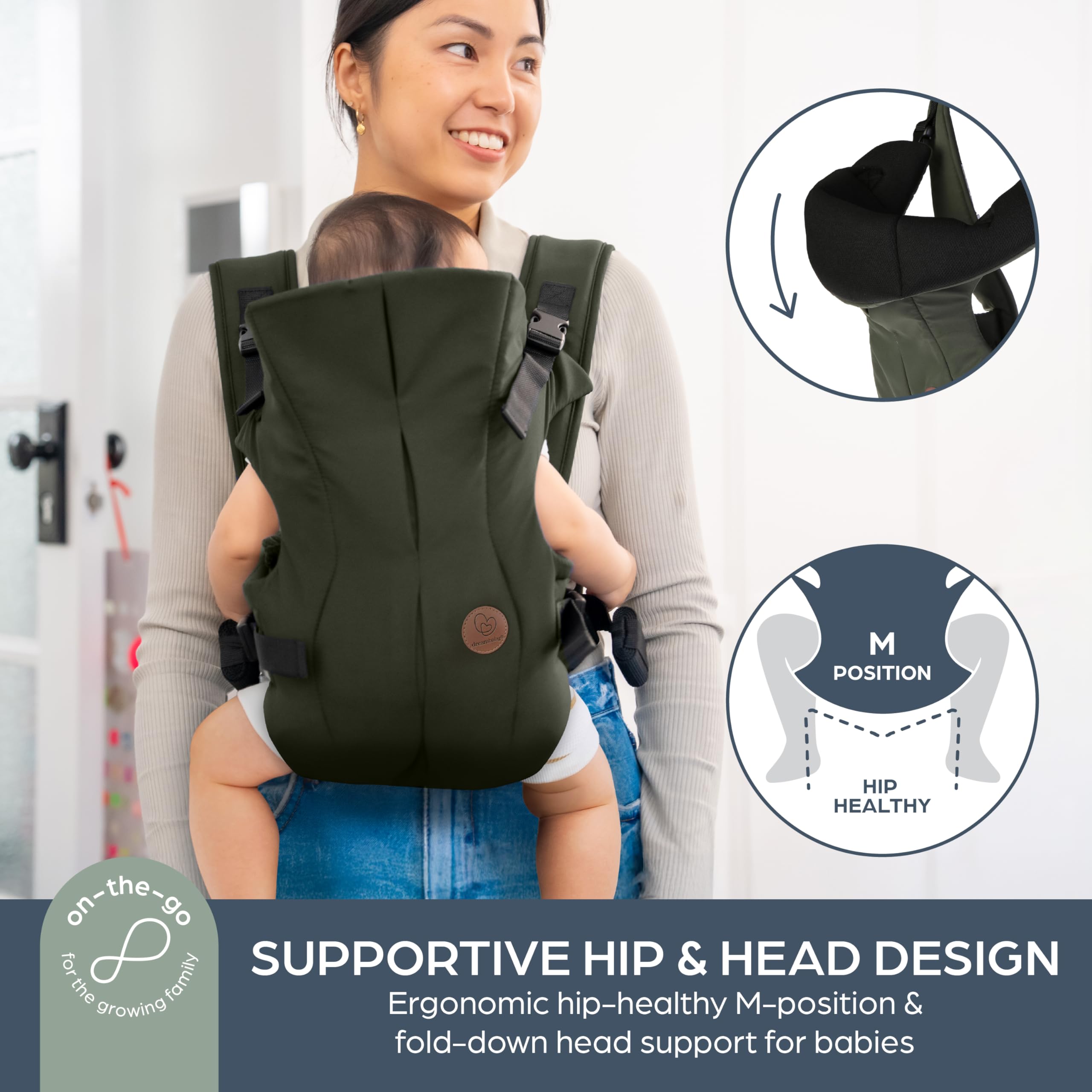 Dreambaby Traveller Hip Friendly Base Larga 3 in 1 Marsupio - Trasporto anteriore interno, anteriore esterno e posteriore, leggero, traspirante, imbracatura regolabile per neonati e bambini da 3,5 a