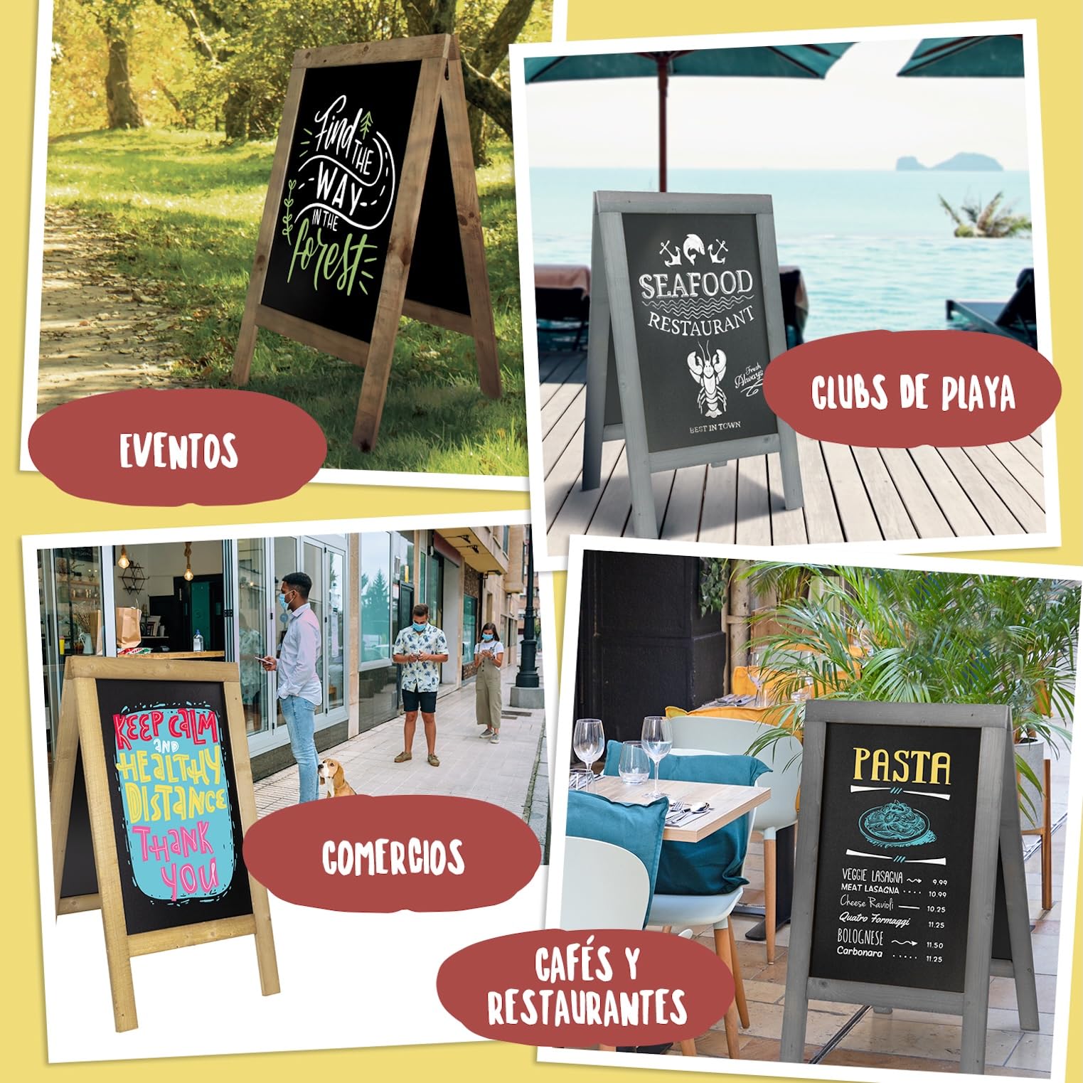 SECURIT - Pizarra con Caballete Doble Cara de Madera de Haya "Natural" | Pizarra para Rotulador de Tiza Líquida - Restaurante, Bar, Cafetería, Tienda - 75 x 135 cm - Color Caoba